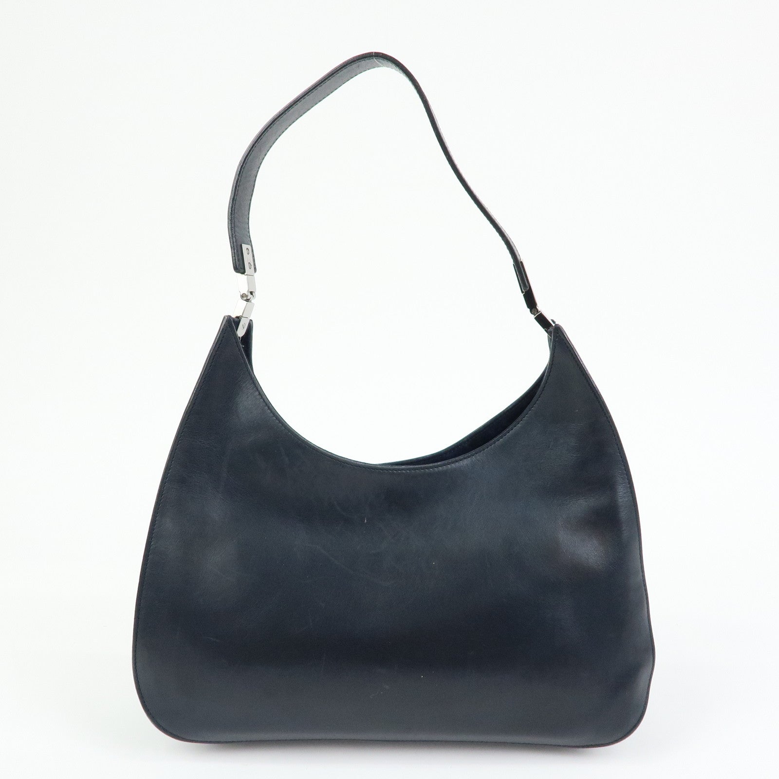 GUCCI Logo Leather Shoulder Bag Hand Bag Navy 001・3767