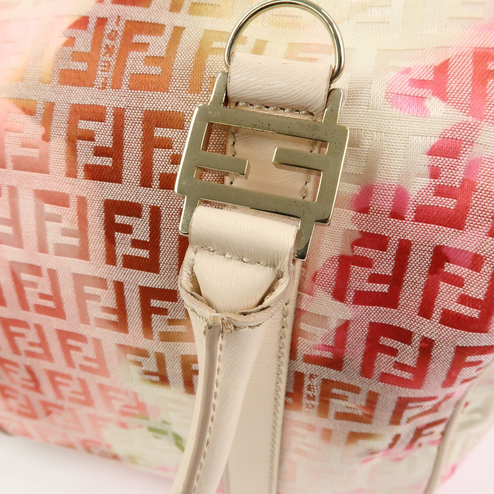 FENDI Zucchino Canvas Leather Mini Boston Bag Hand Bag Pink Ivory