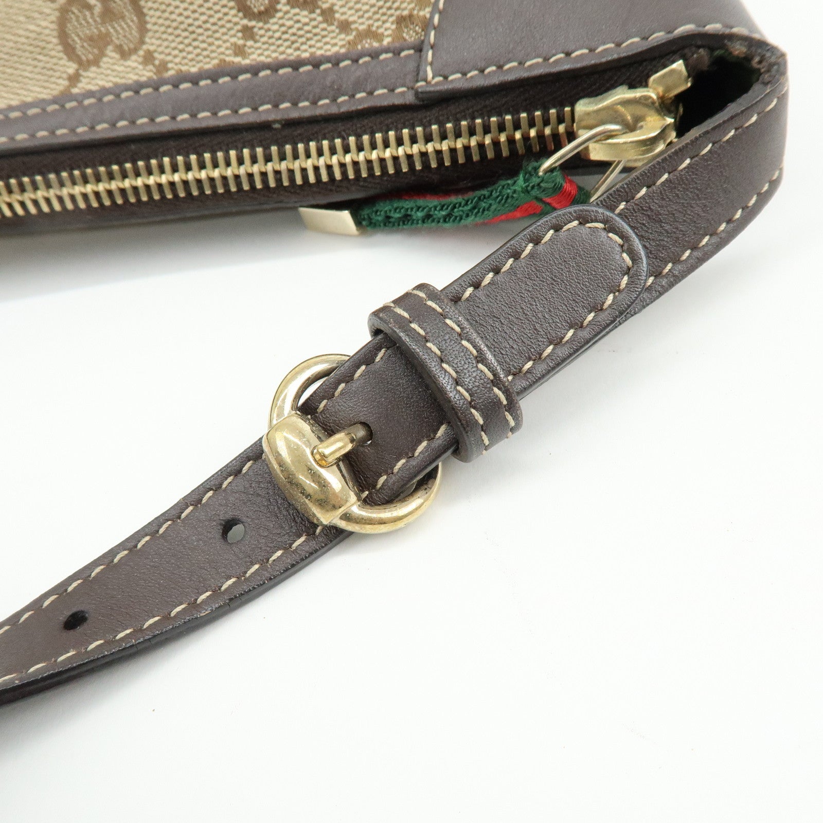 GUCCI Sherry Canvas Leather Accessory Pouch Hand Bag Beige 224093