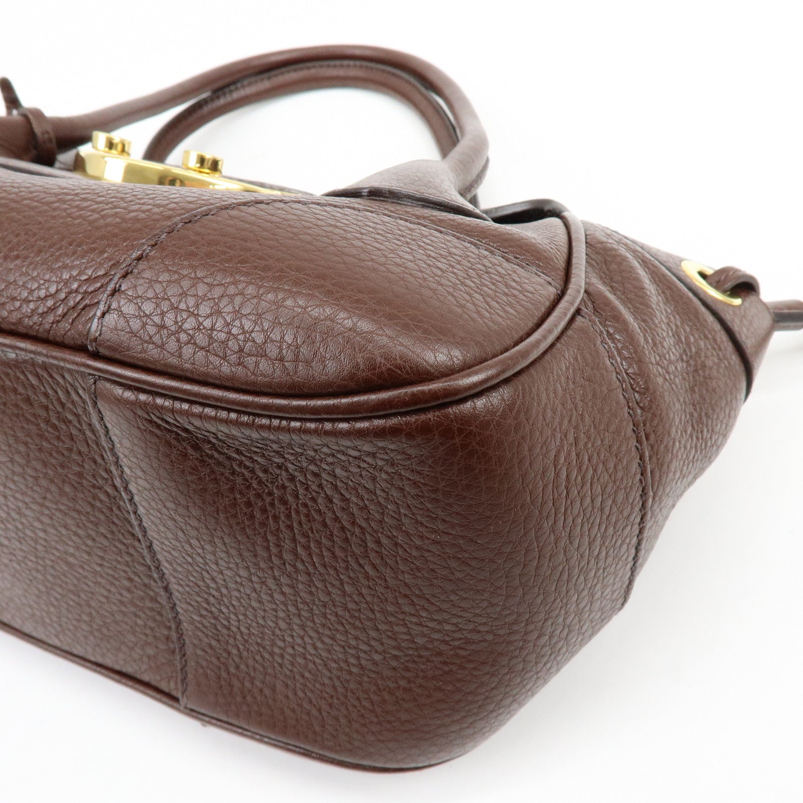 PRADA Vitello Daino Leather Hand Bag Shoulder Bag Brown BR3207