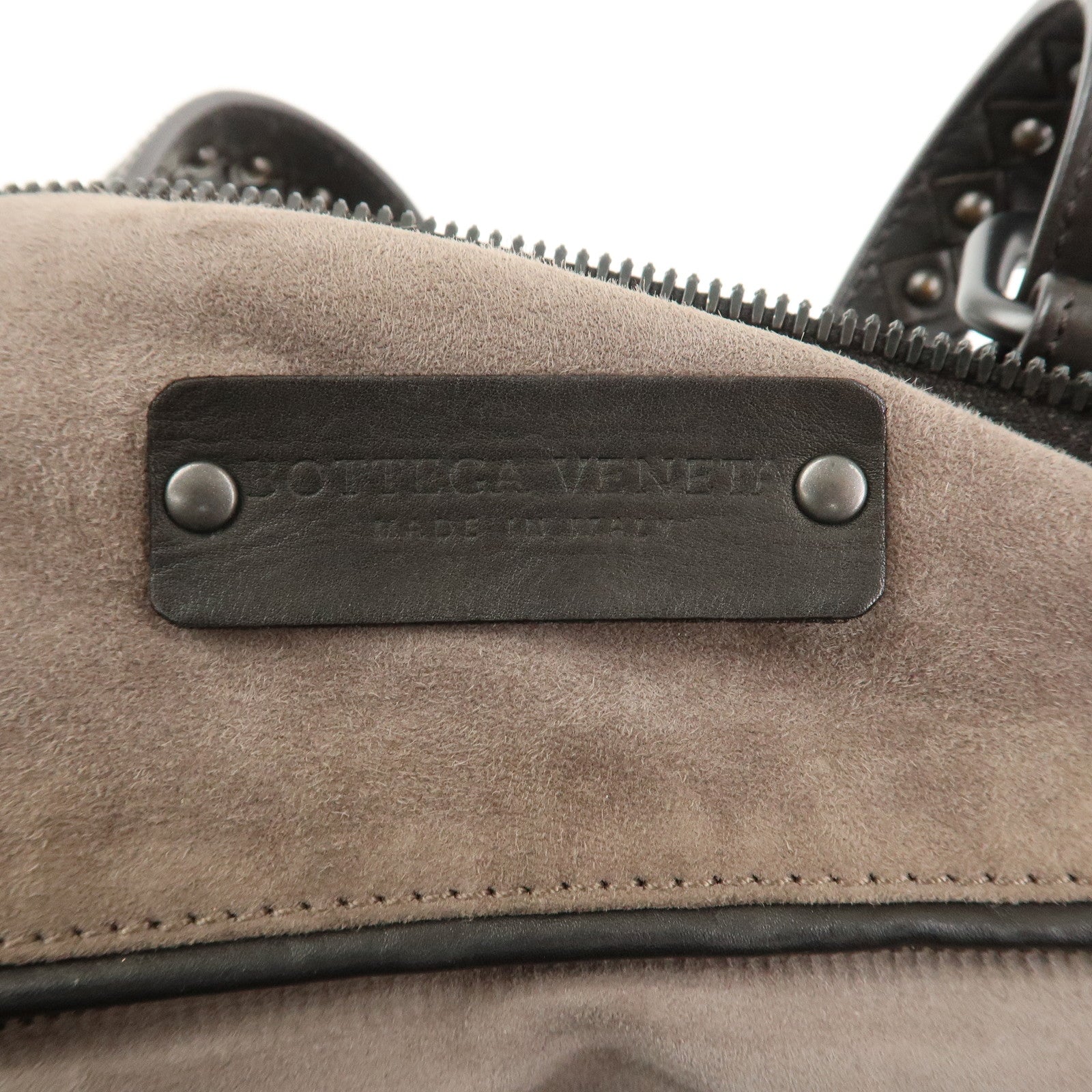 BOTTEGA VENETA Intrecciato Lamb Skin Hand Bag Dark Brown114087