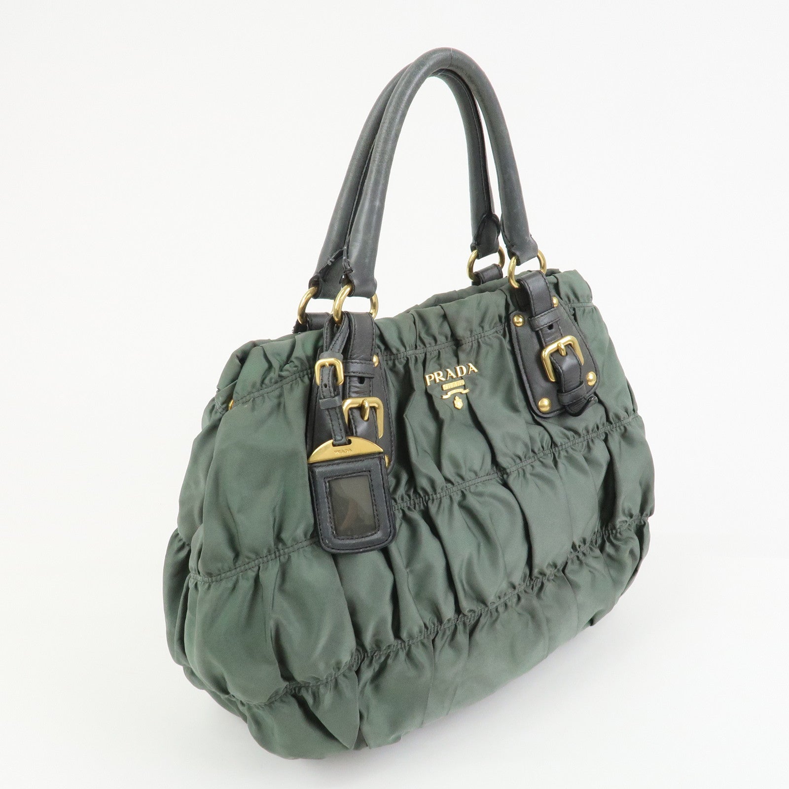 PRADA Triangle Logo Nylon Leather 2Way Bag Hand Bag Green 1BA336