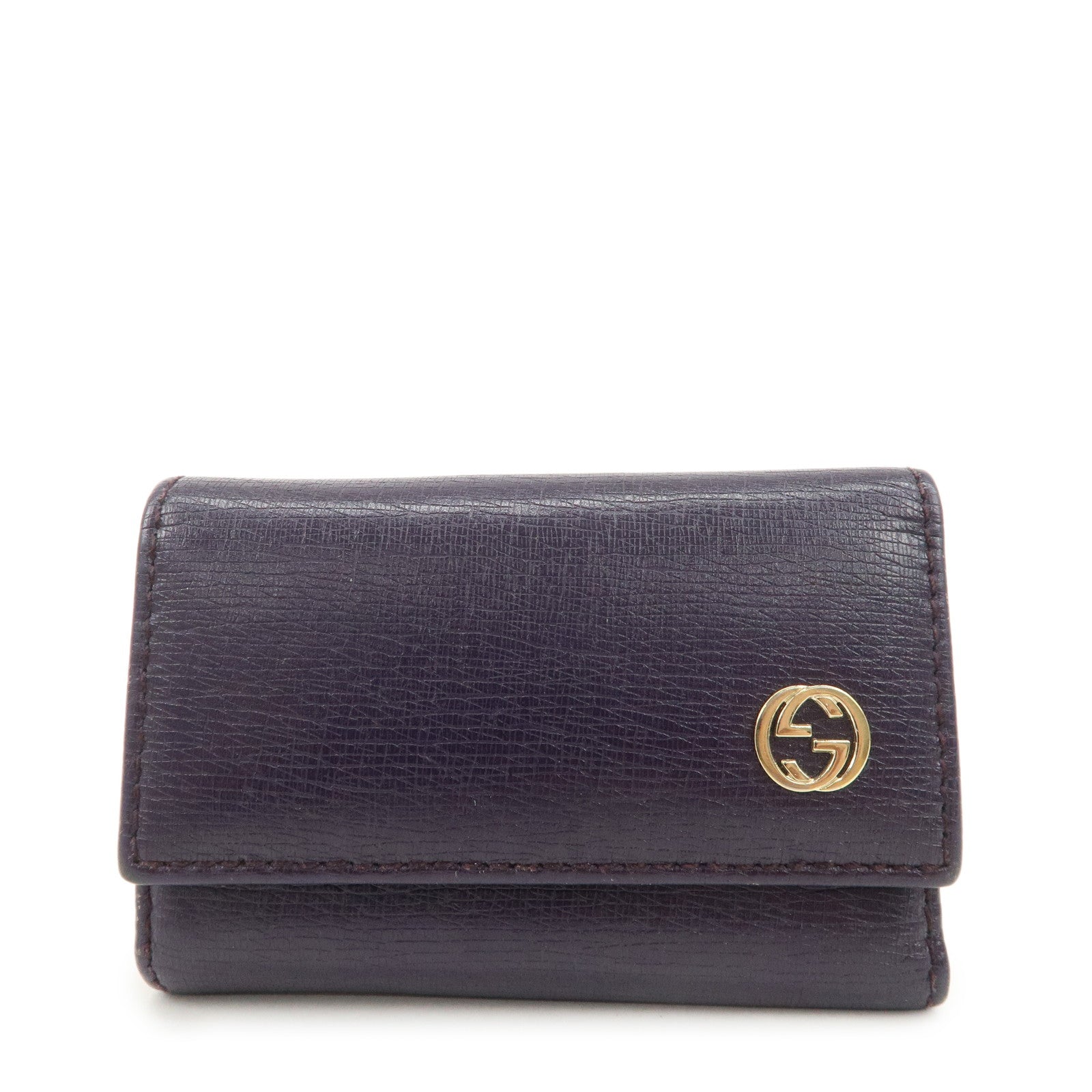 GUCCI Interlocking G Leather 6 Rings Key Case Purple 309706