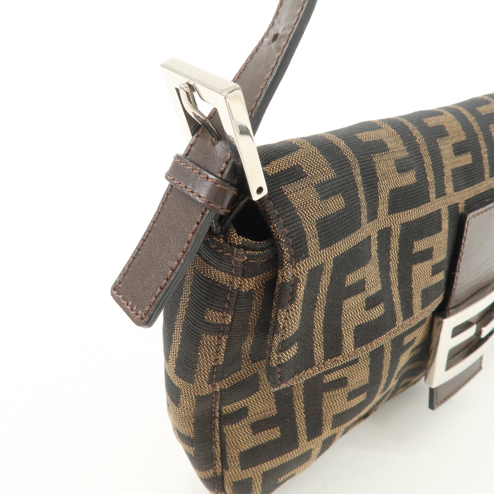 FENDI Mamma Baguette Zucca Canvas Leather Shoulder Bag Hand Bag Black Brown 26424