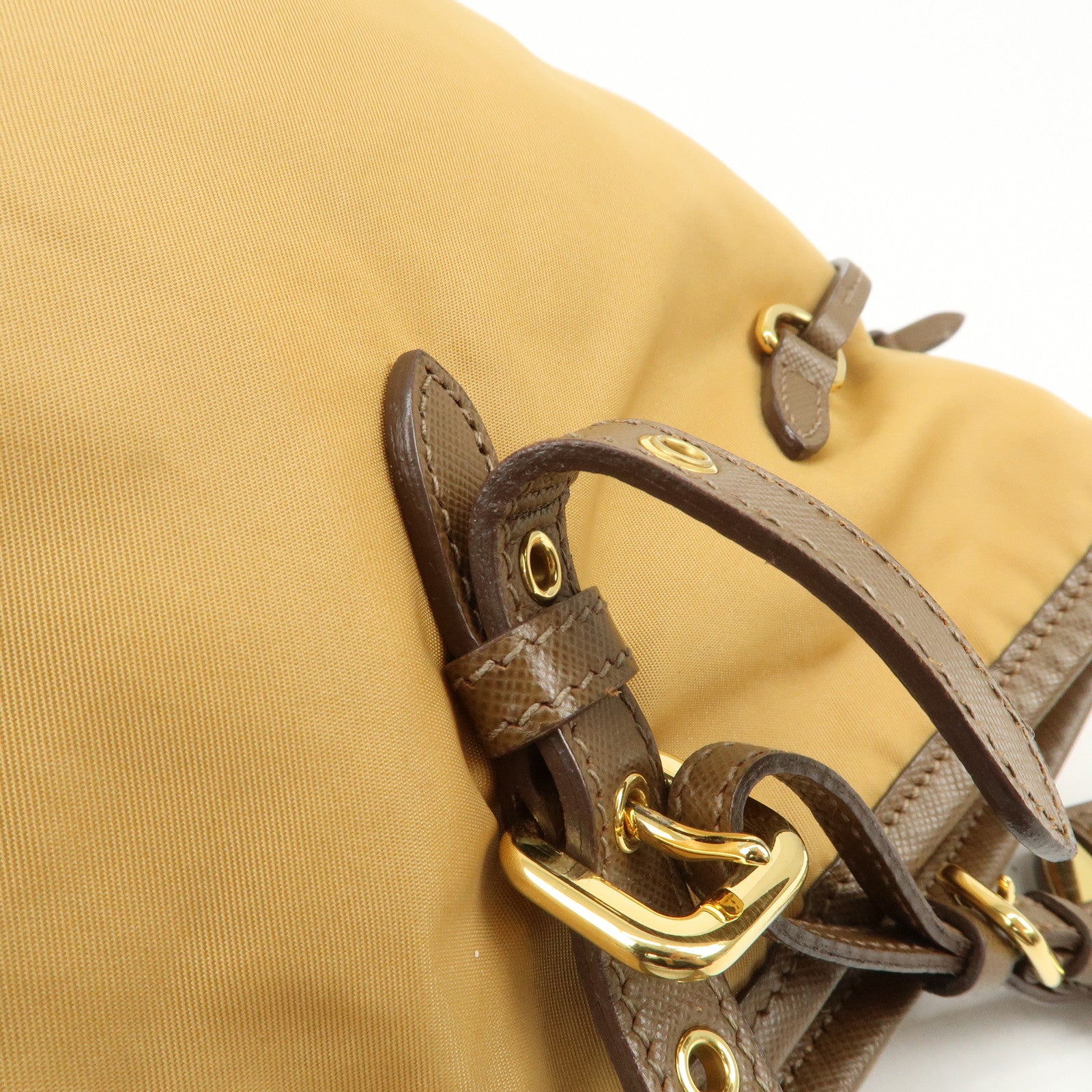 PRADA Logo Nylon Saffiano Leather Tote Bag Shoulder Bag Light Brown