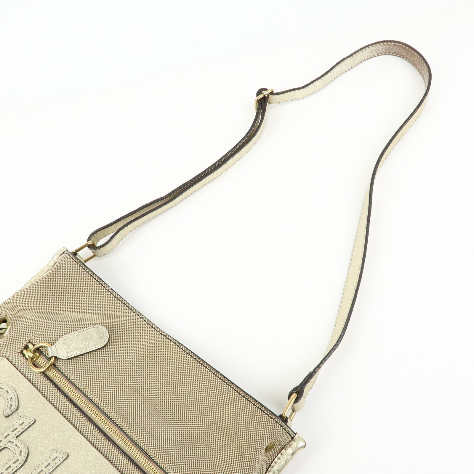 Chloe Harley Canvas Leather Shoulder Bag Crossbody Bag Beige Gold
