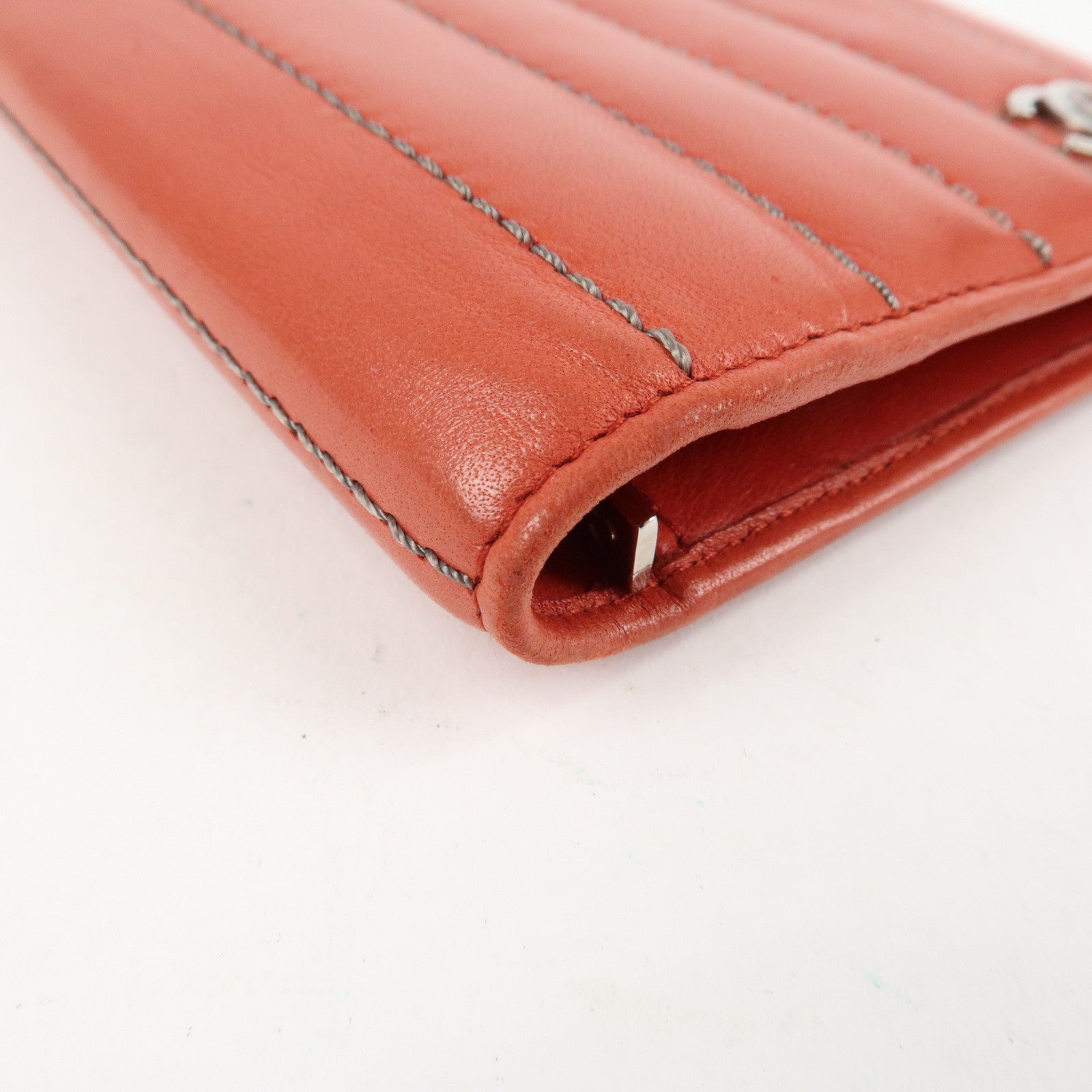 CHANEL Mademoiselle COCO Mark Lamb Skin Long Wallet Red Used