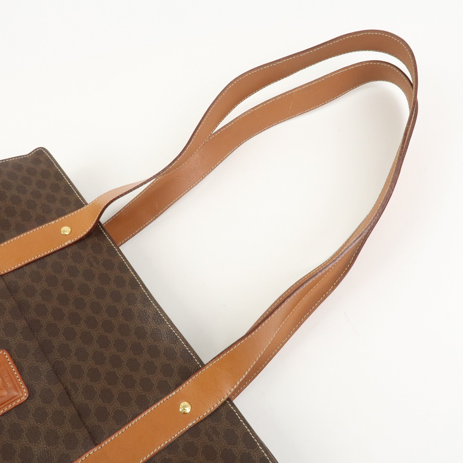 CELINE Macadam PVC Canvas Leather Tote Bag Shoulder Bag Brown