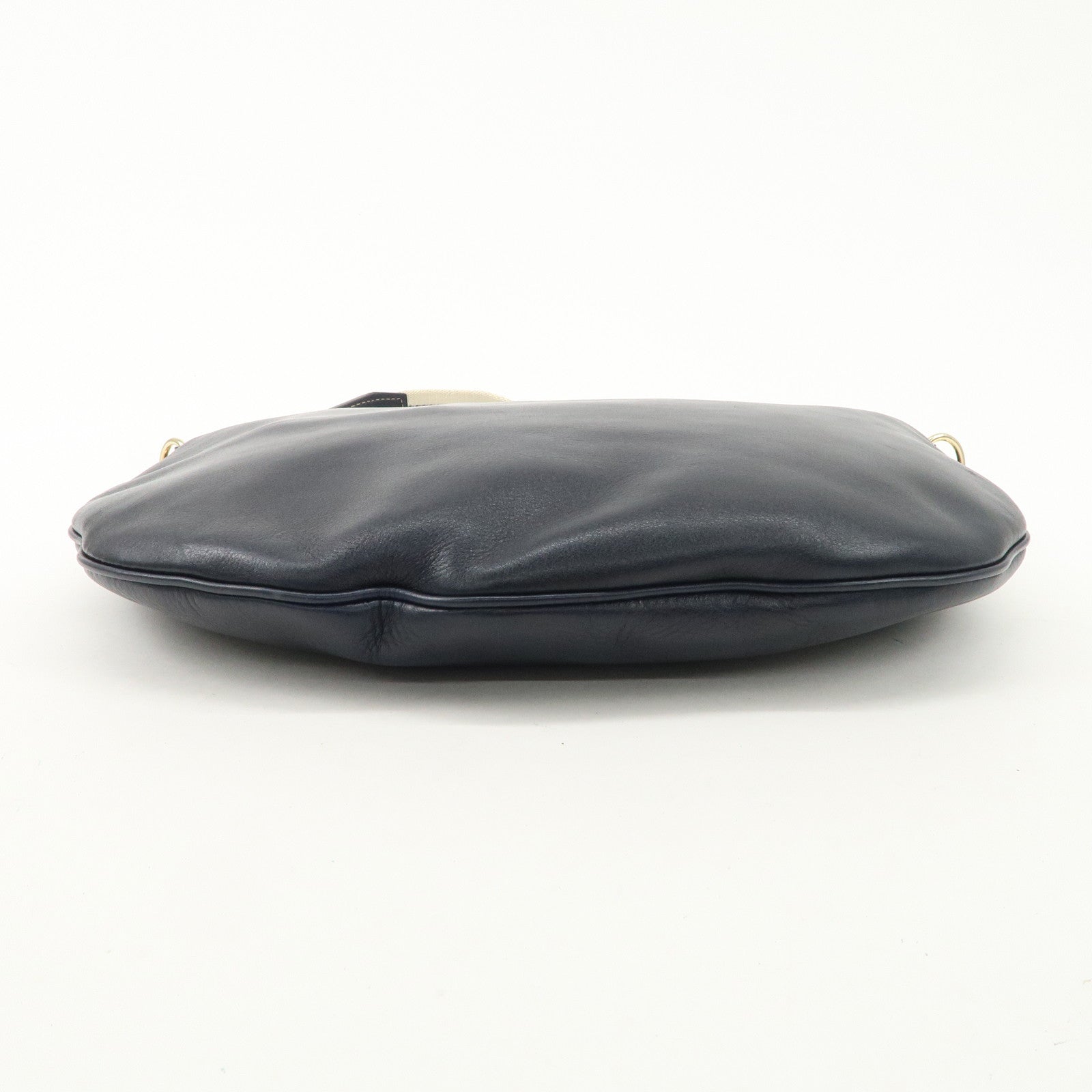 GUCCI Sherry Leather One Shoulder Bag Hand Bag Dark Navy Gold Hardware Used