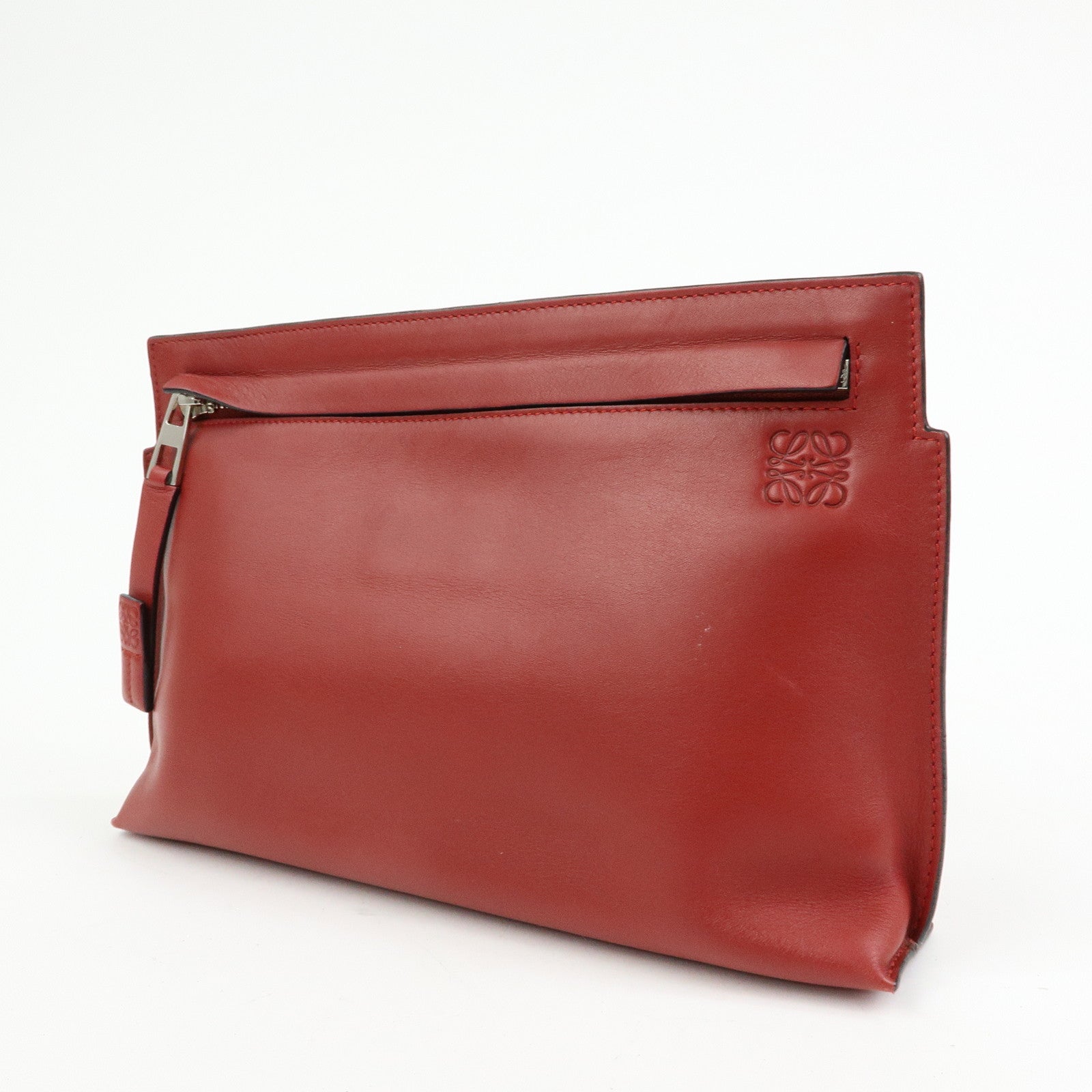 LOEWE Anagram Leather Pouch Clutch Bag Bordeaux Red