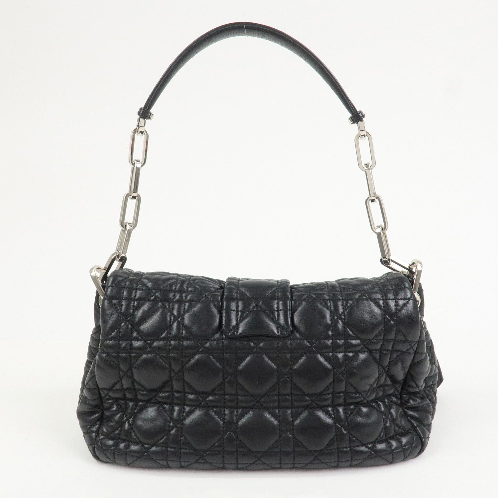 Christian Dior Cannage New Lock Leather Chain Shoulder Bag Black