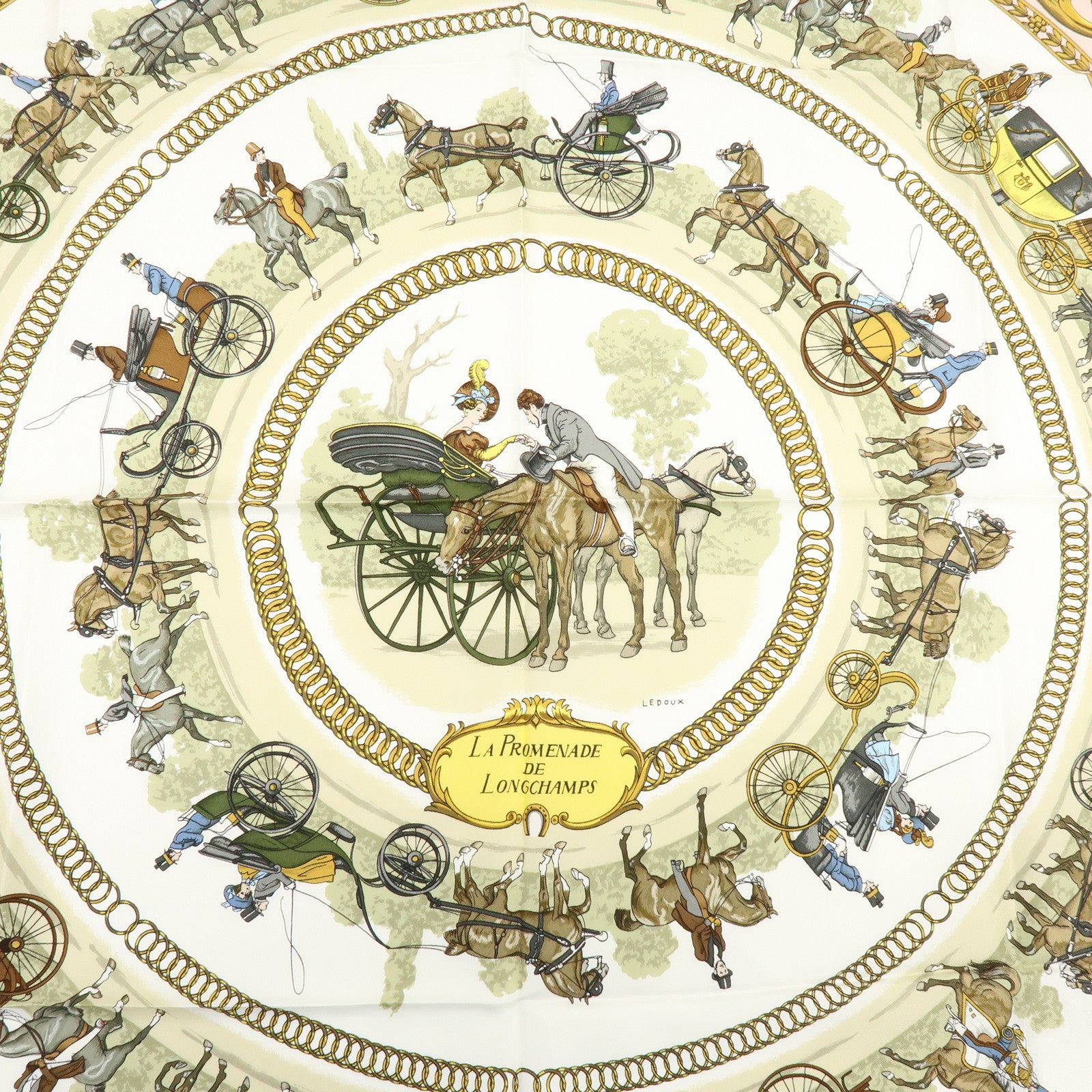 HERMES Carre 90 Silk 100% Scarf LA PROMENADE DE LONGCHAMPS Pink