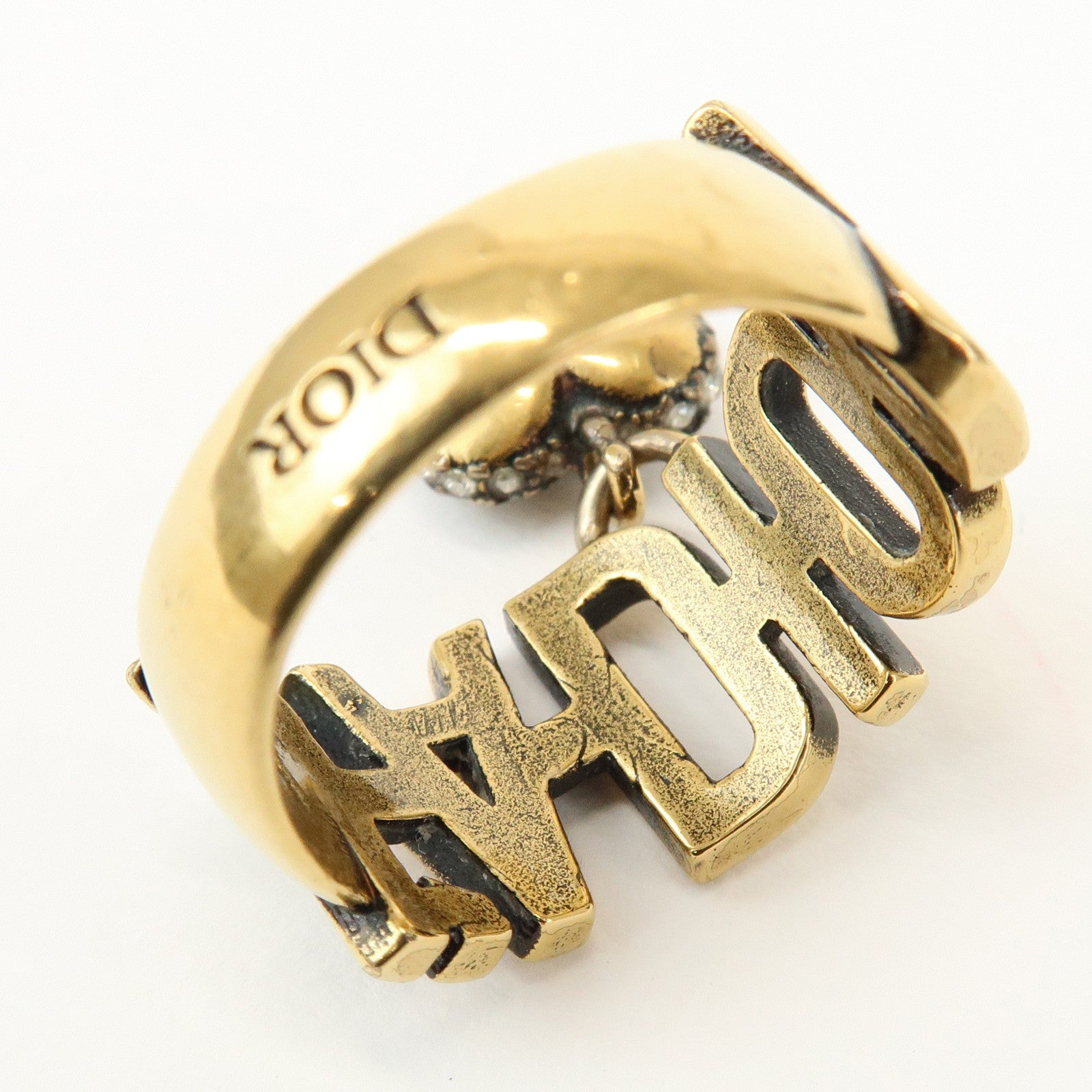 Christian Dior J'ADIOR Metal Rhinestone Star Heart Ring M Gold