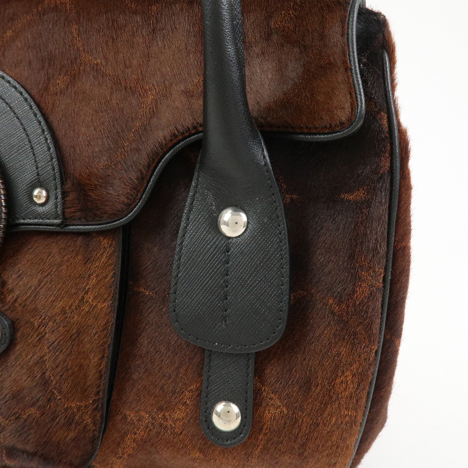 Ferragamo Gancini Logo Unborn Calf Leather Shoulder Bag Brown