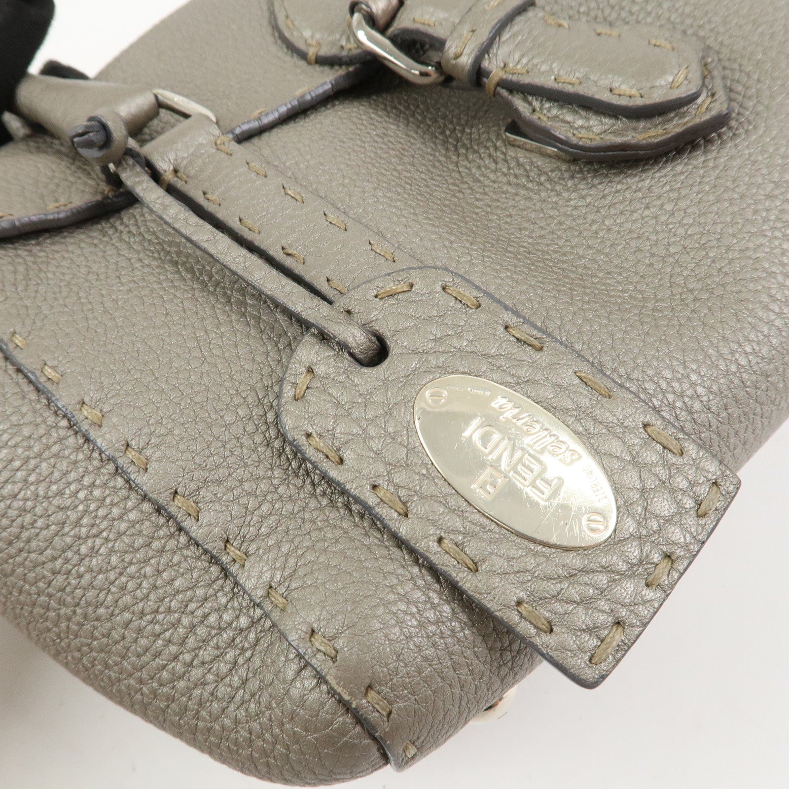 FENDI Seleria Leather Mini Linda Hand Bag Gray 8BR486