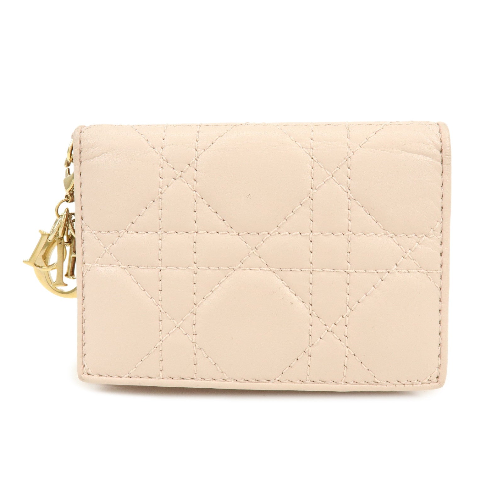 Christian Dior Lady Dior Canage Leather Card Case Pink Beige