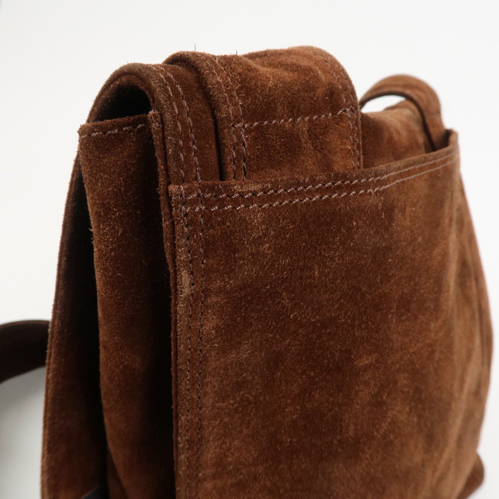 CHANEL Suede Shoulder Bag Crossbody Bag Brown