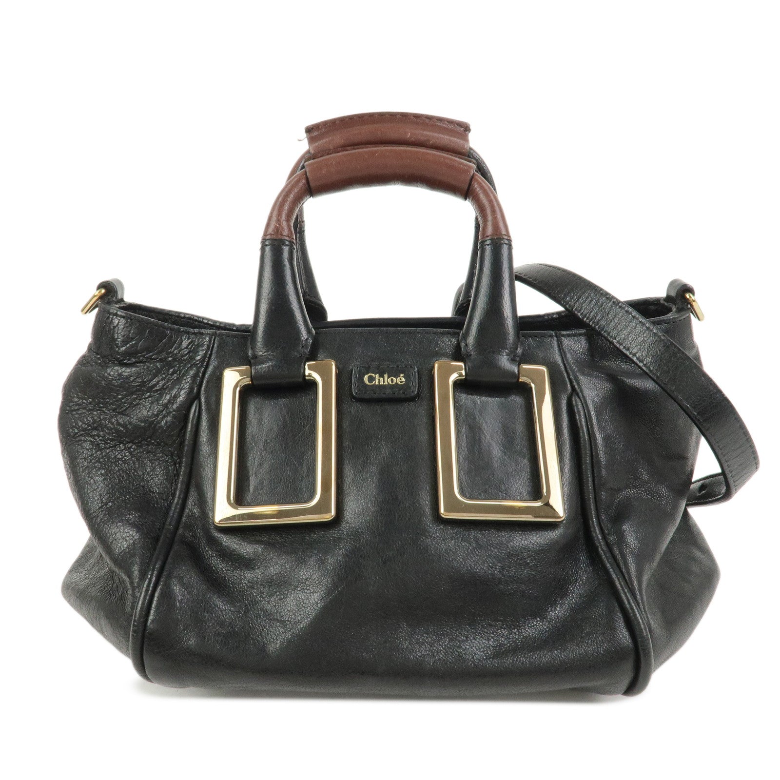 Chloe Ethel Leather Hand Bag Black Brown Gold HDW