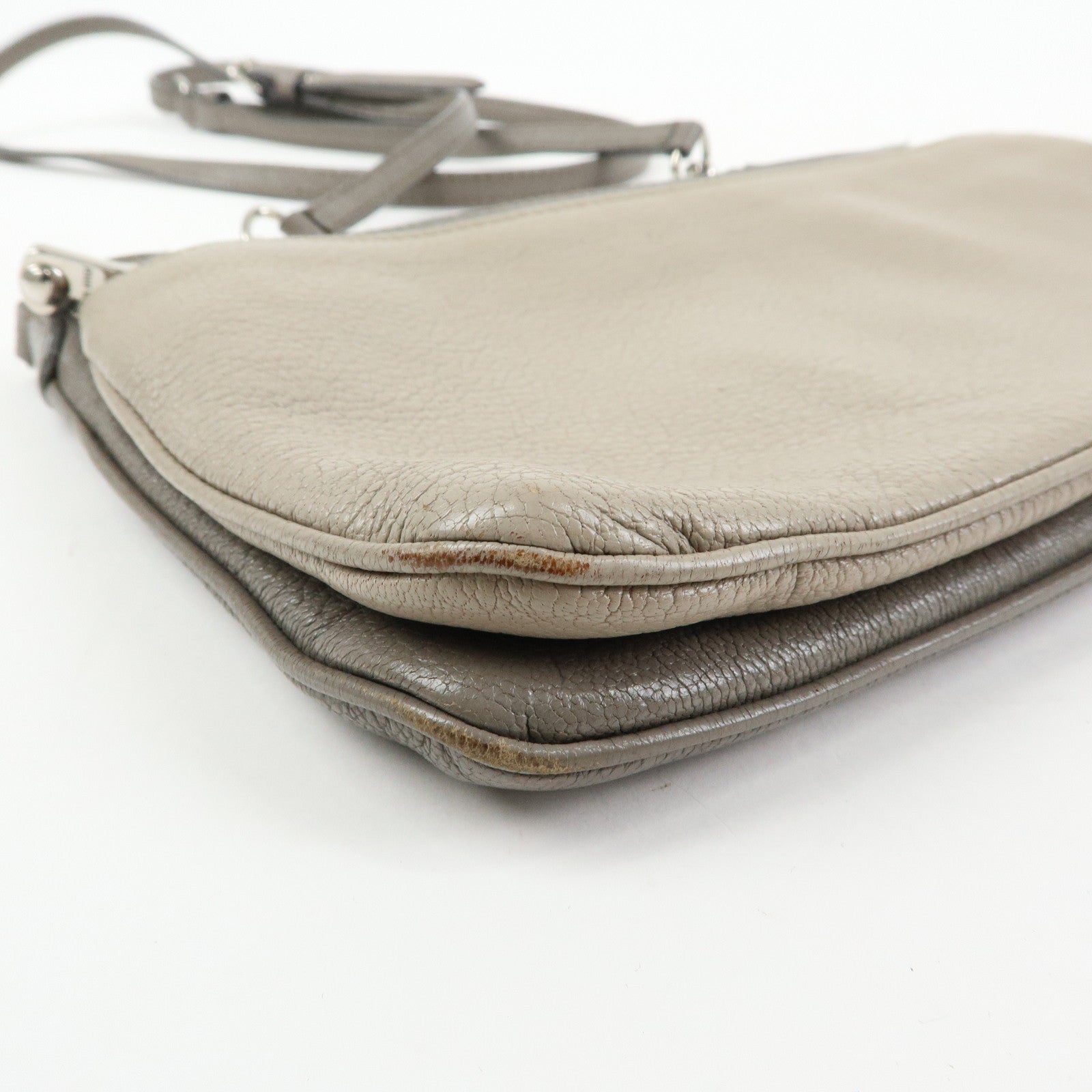 MIU MIU MADRAS Leather Shoulder Bag Crossbody Bag Gray RP0369