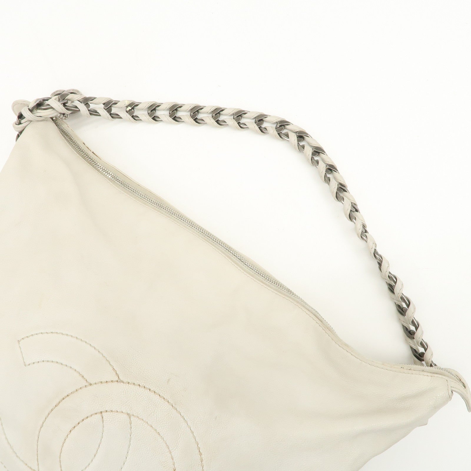CHANEL COCO Mark Caviarskin Chain Tote Bag Shoulder Bag Ivory