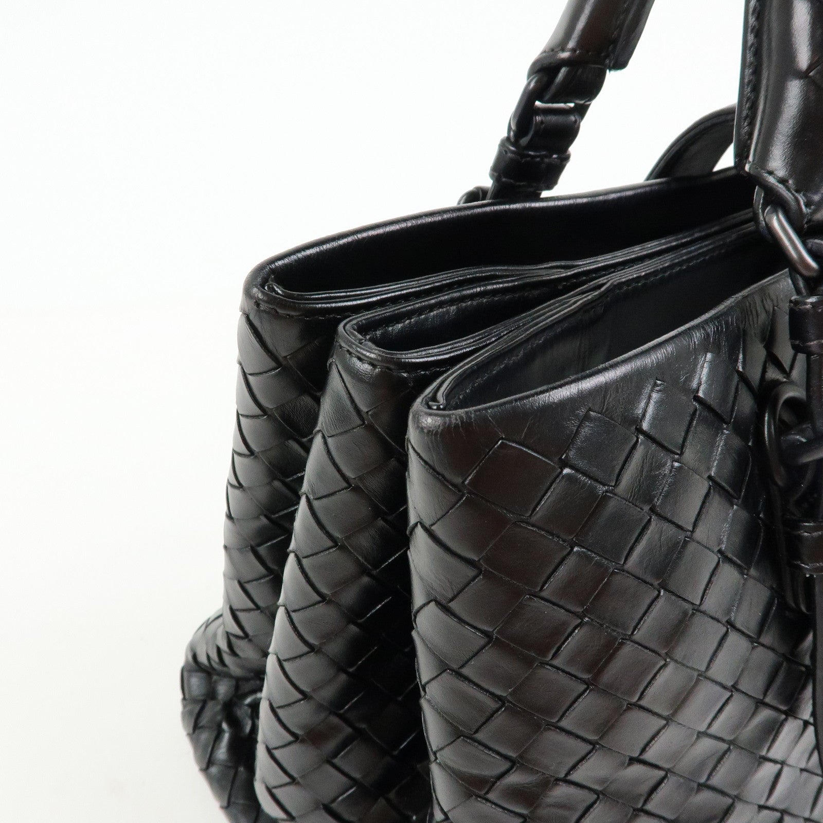 BOTTEGA VENETA Intrecciato Leather Hand Bag Roma Bag Black