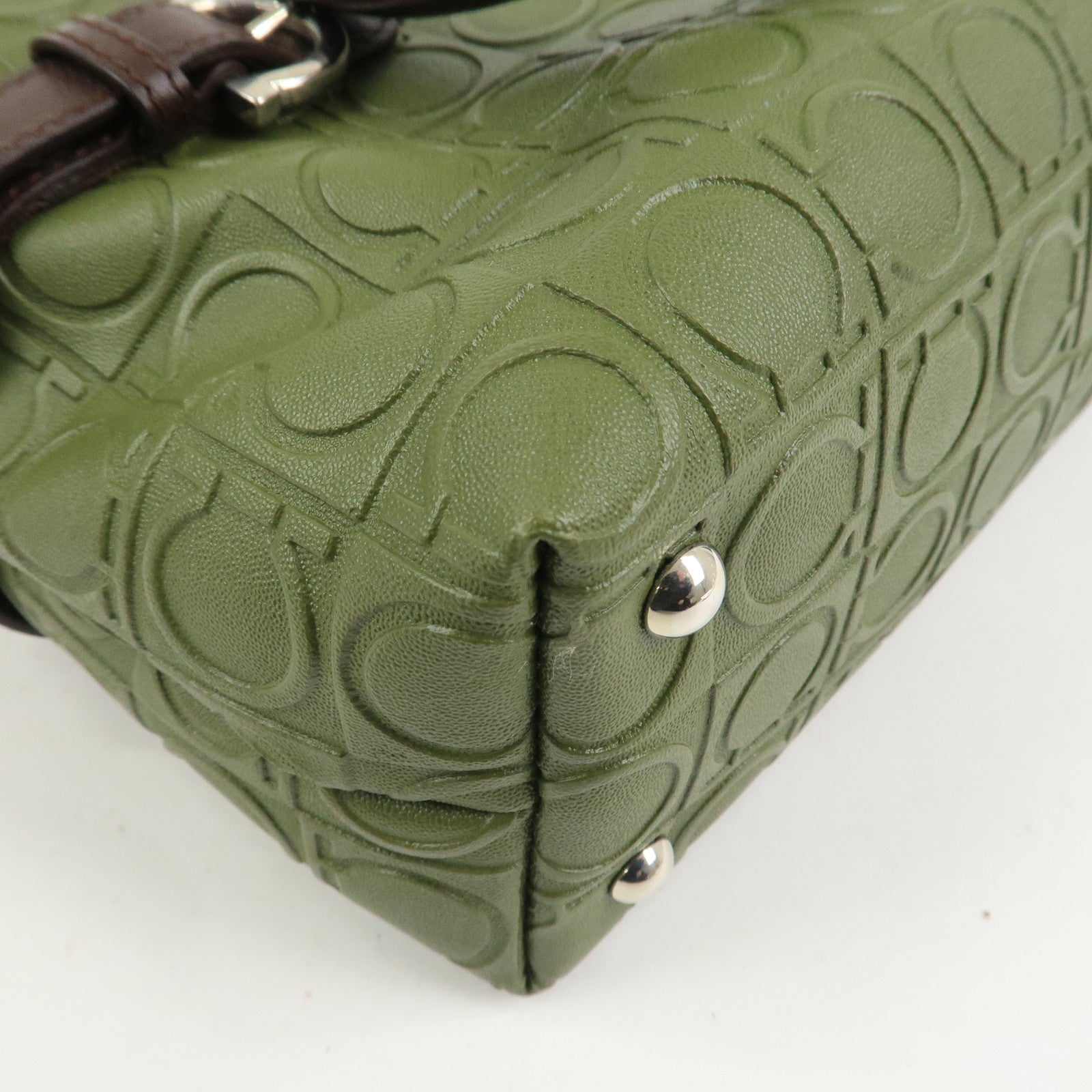 Ferragamo Gancini Embossed Leather 2Way Hand Shoulder Bag Green