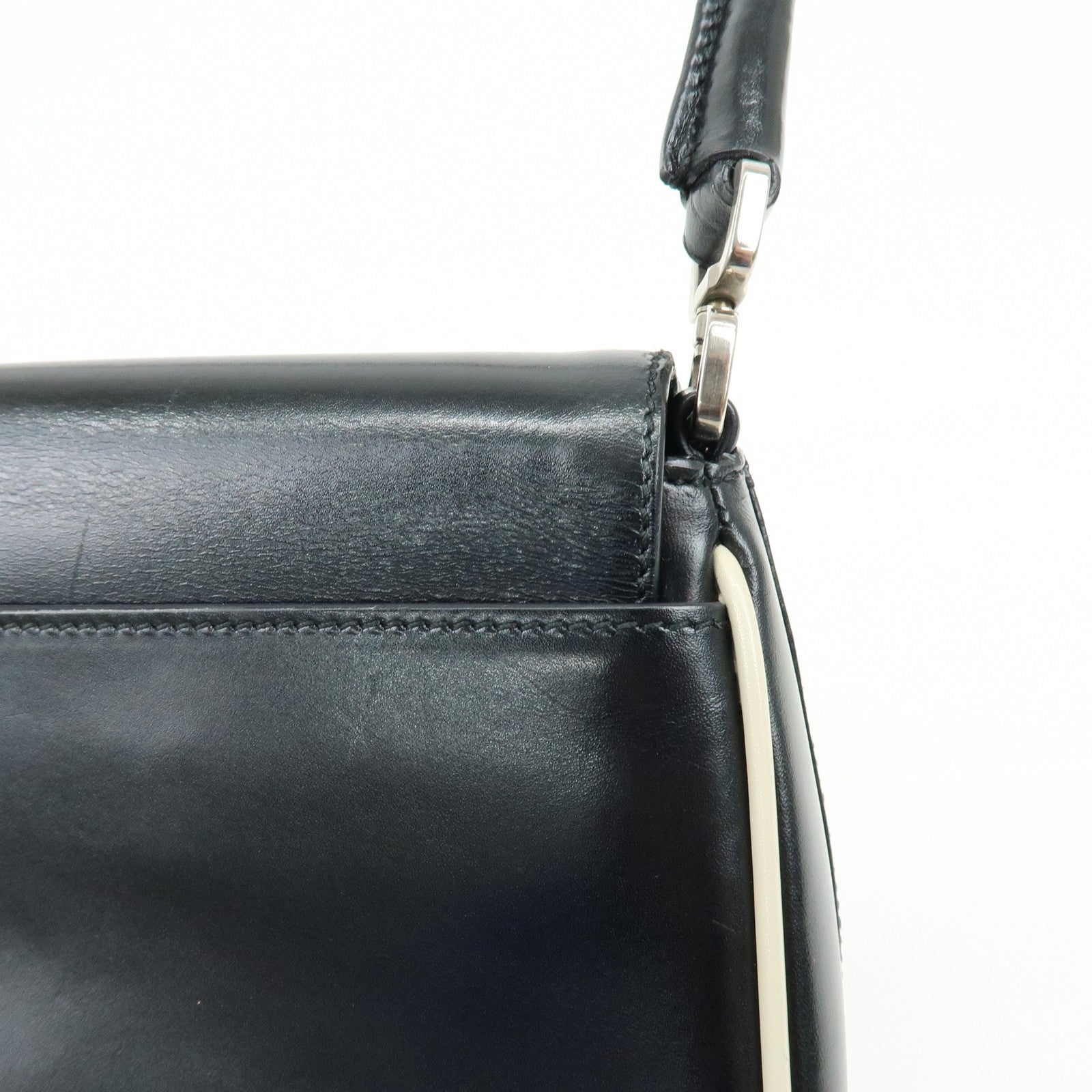 PRADA Logo Leather Shoulder Bag Hand Bag Black White