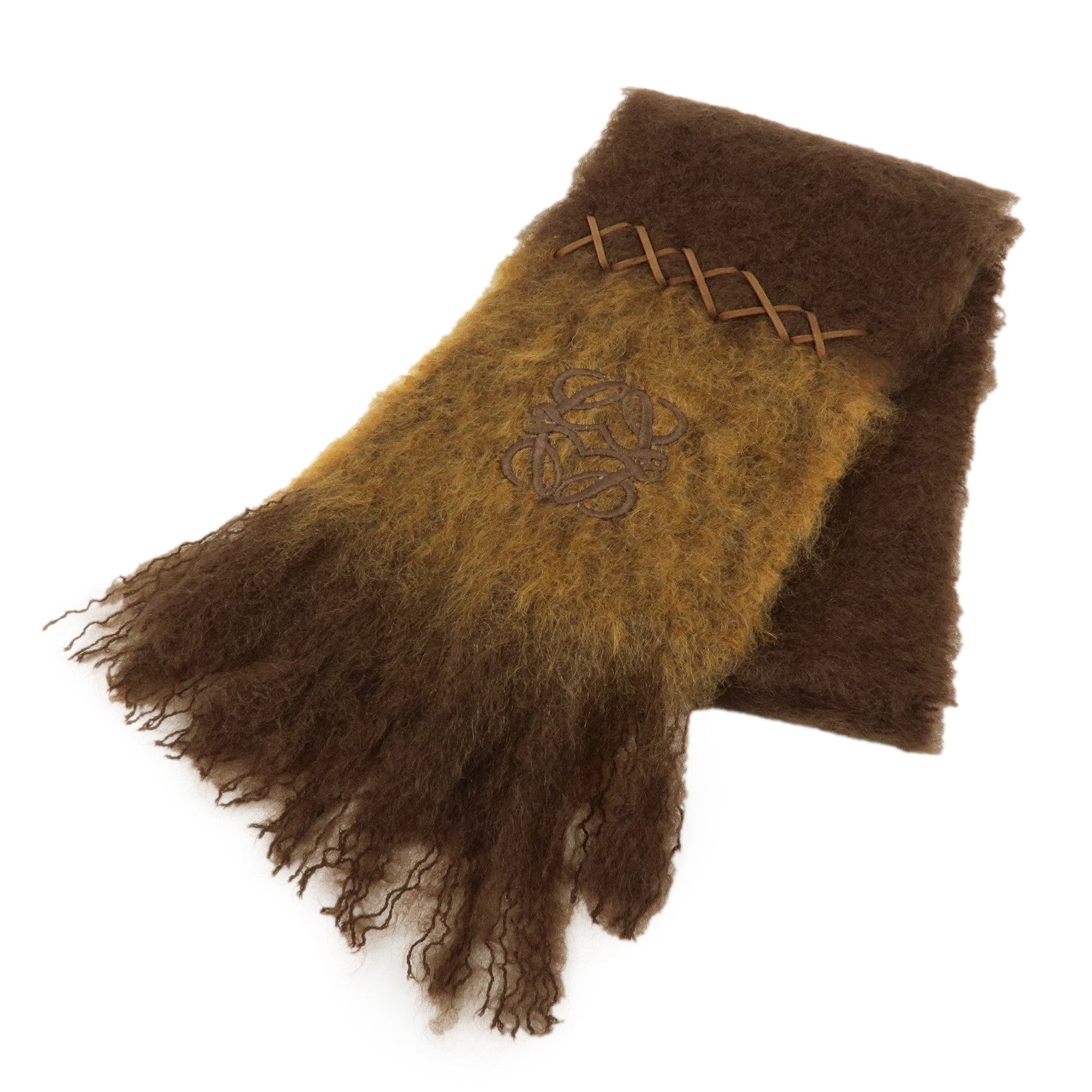 LOEWE Anagram Mohair Wool Scarf Shawl Brown Light Brown