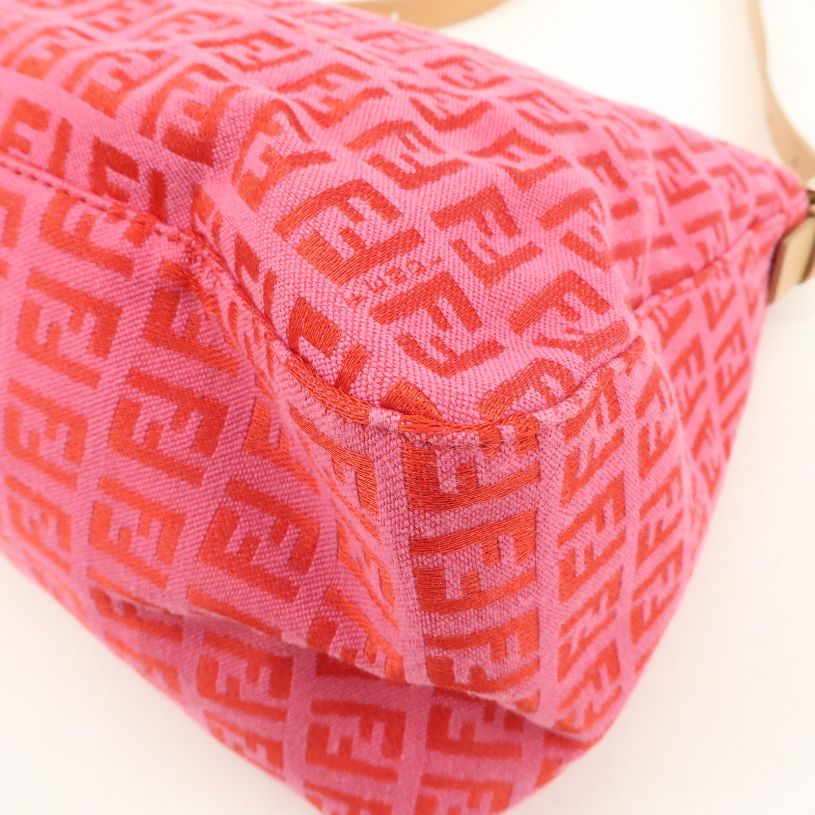 FENDI Mamma Baguette Zucchino Canvas Leather Shoulder Bag Pink