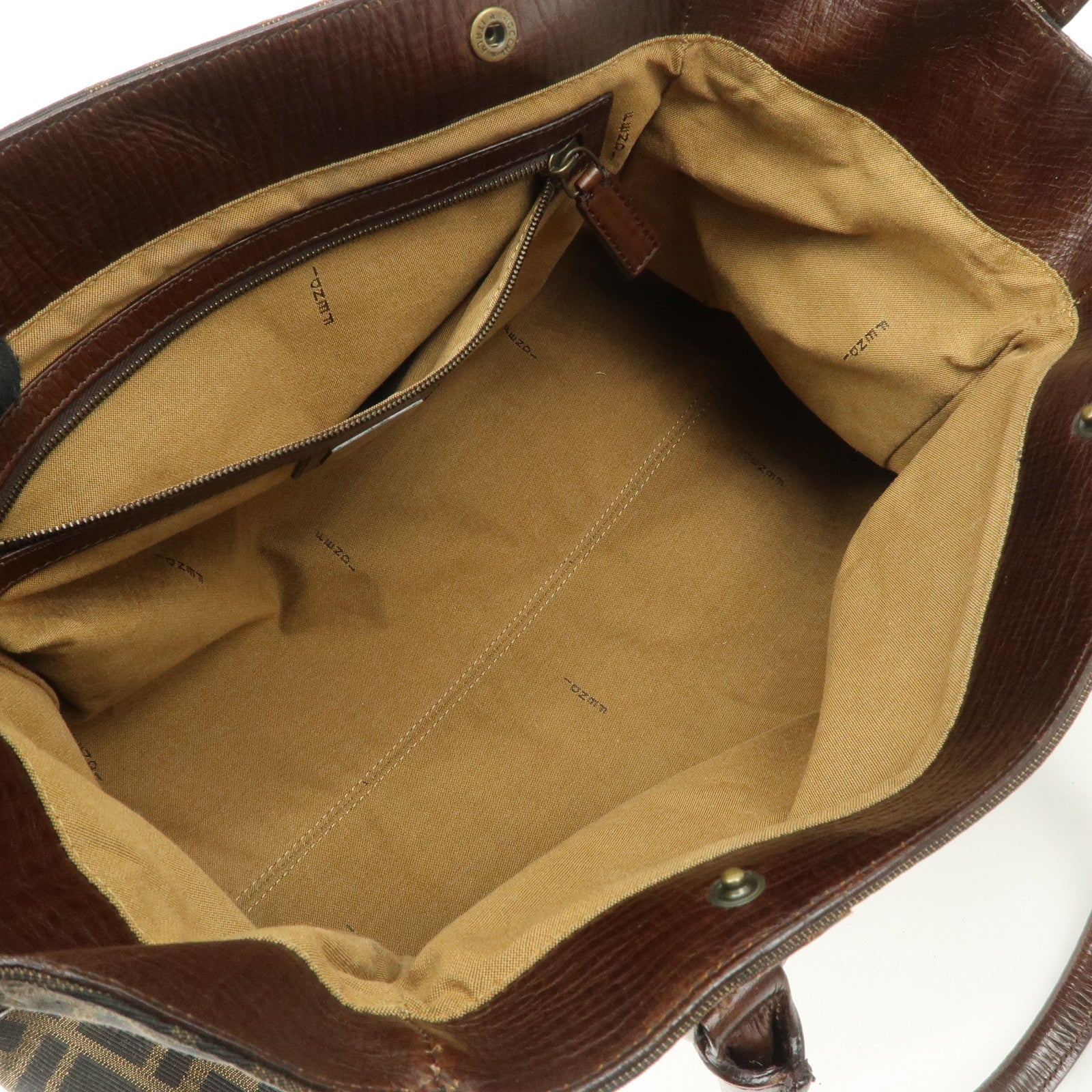 FENDI Zucca Canvas Leather Tote Bag Hand Bag Black Brown 8BN162 Used
