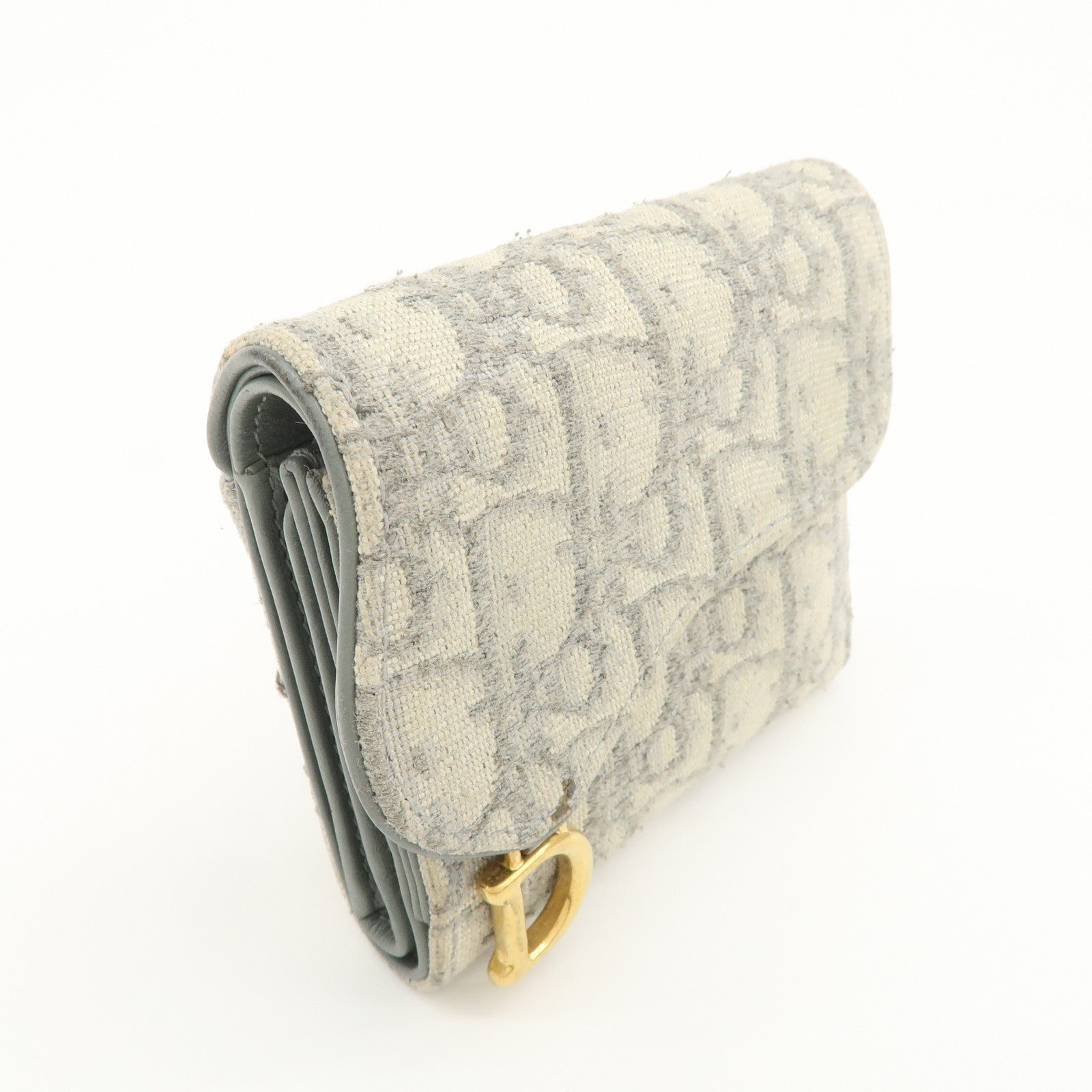 Christian Dior Oblique Jacquard Saddle Lotus Wallet Gray