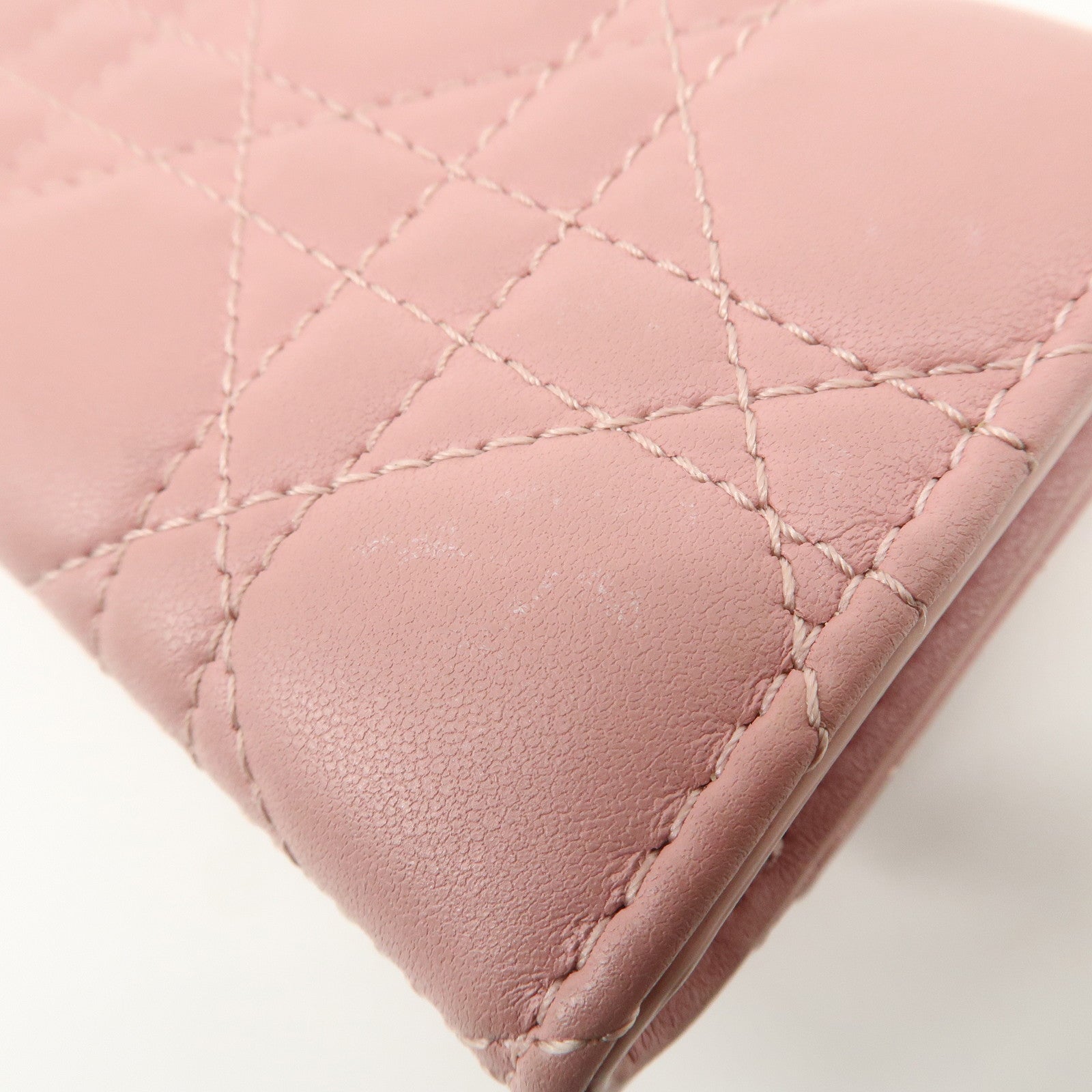 Christian Dior Canage Leather Bi-fold Compact Wallet Pink