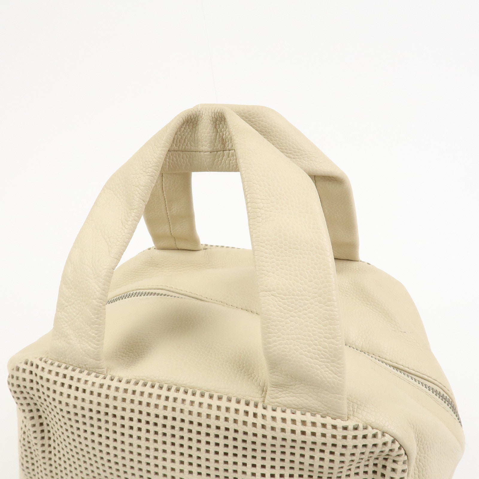 CHANEL Punching COCO Mark Caviarskin Hand Bag Beige