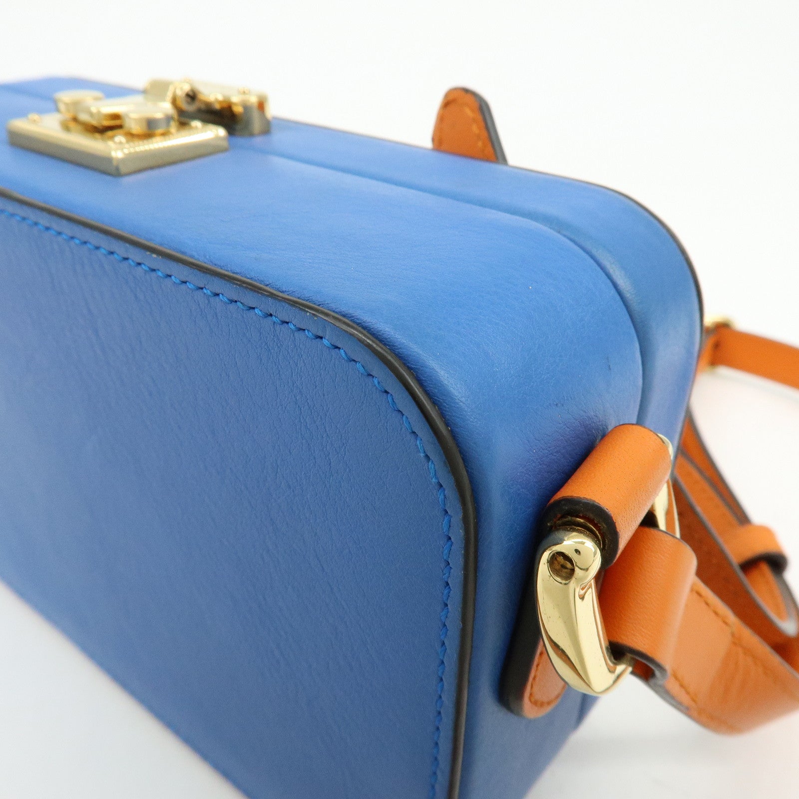 GUCCI Logo Interlocking G Leather Shoulder Bag Blue Orange 658230