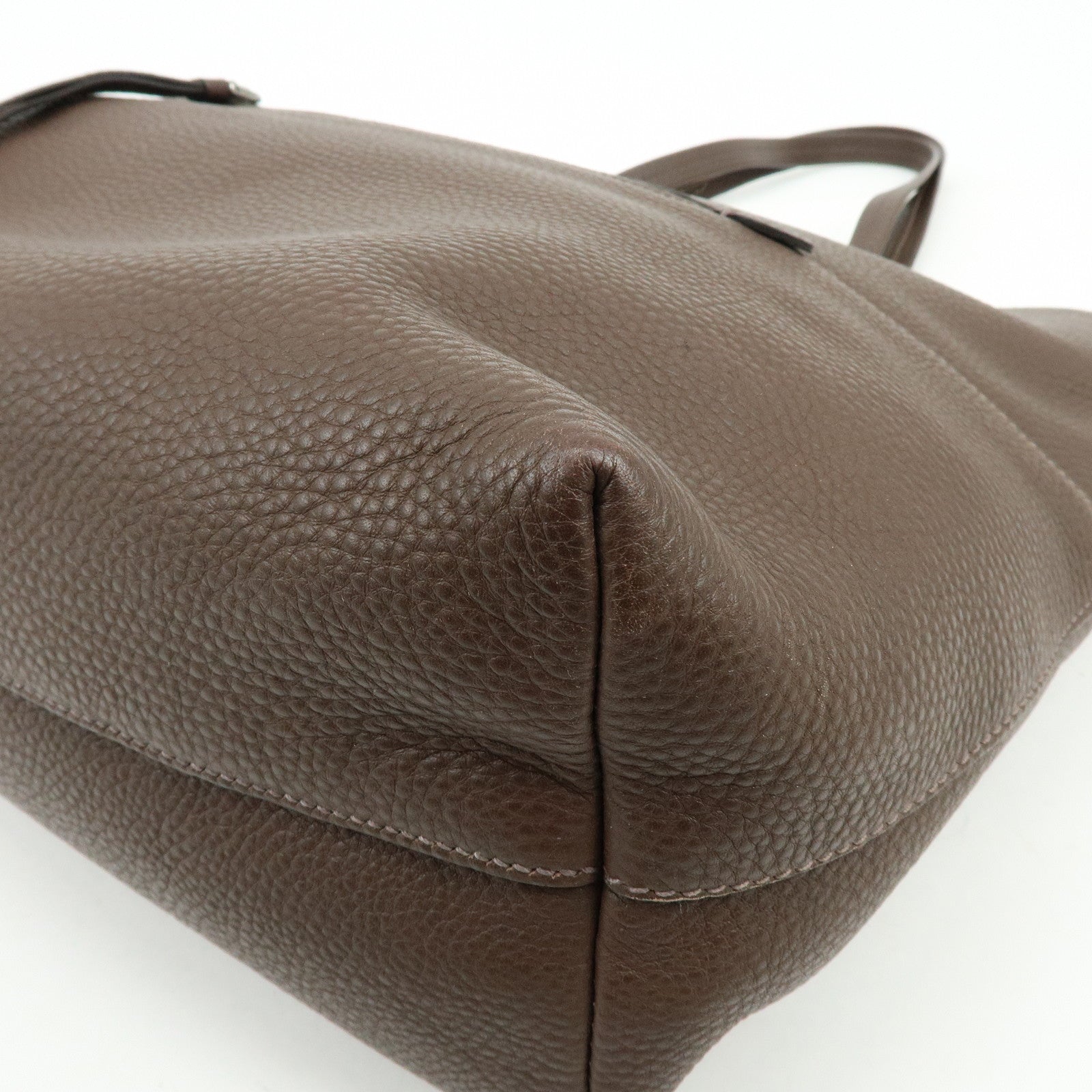 MIU MIU Logo Leather Tote Bag Shoulder Bag Hand Bag Dark Brown