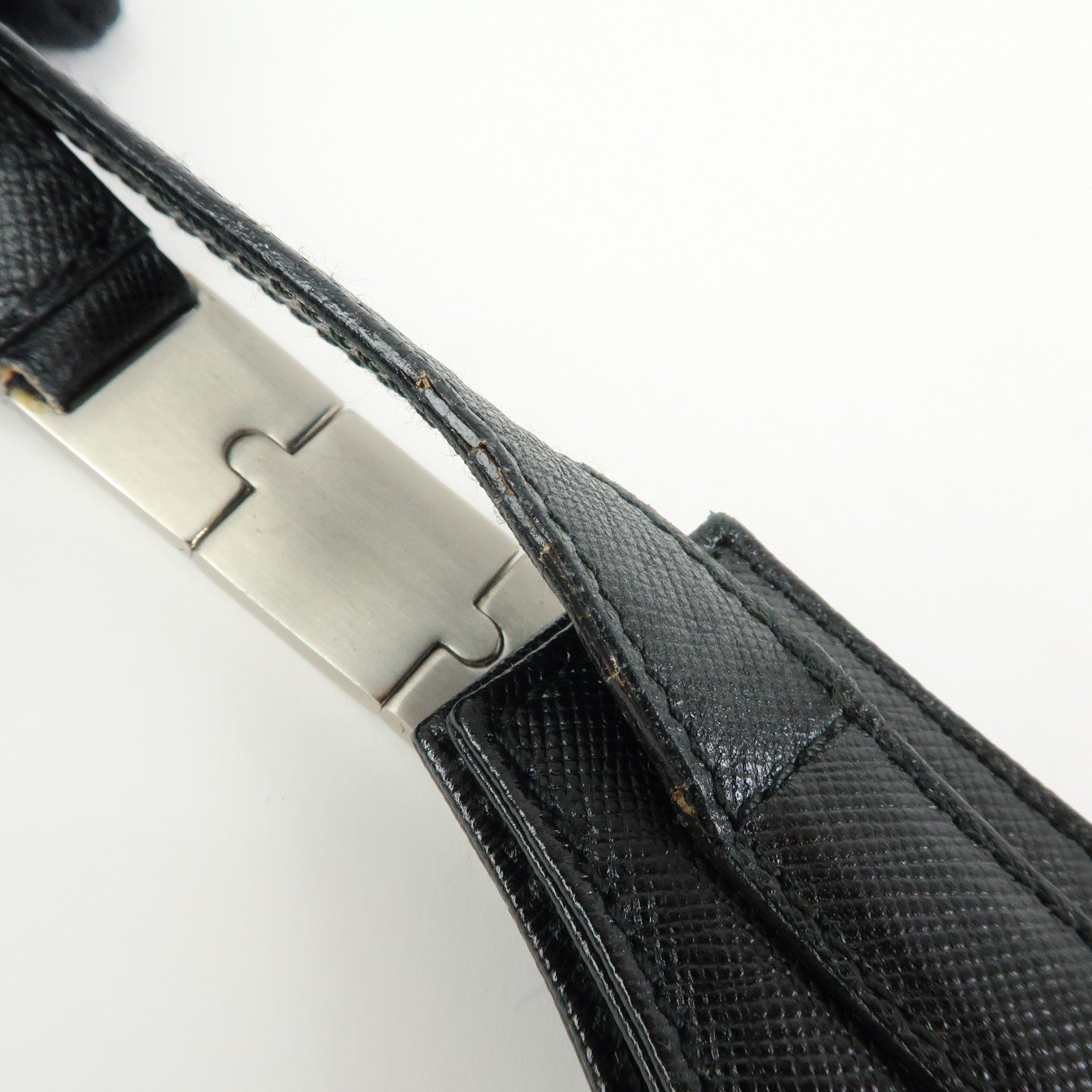 Ferragamo Logo Silver Buckle Leather Shoulder Bag Hand Bag Black