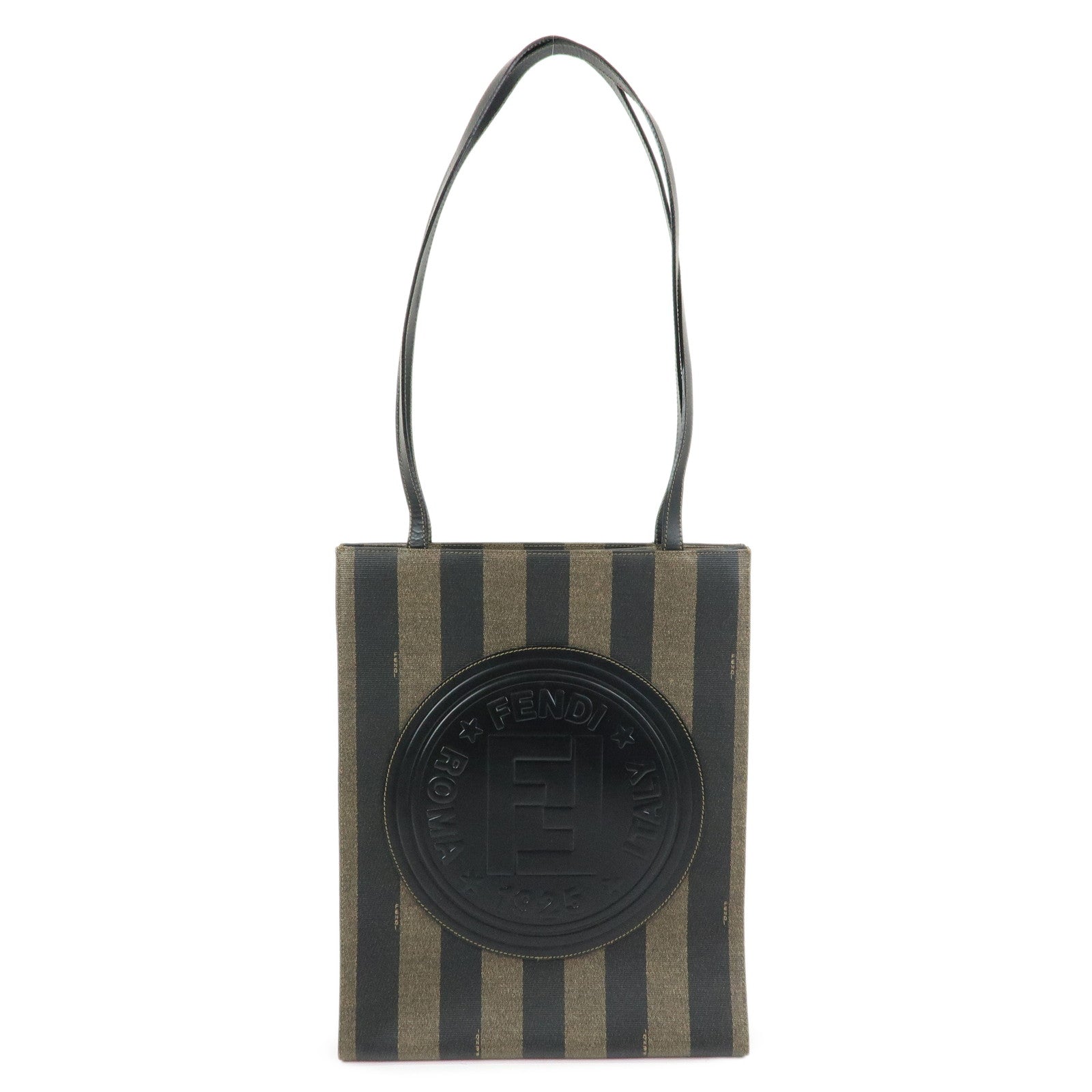 FENDI Pequin PVC Leather Tote Bag Shoulder Bag Black Brown 259980