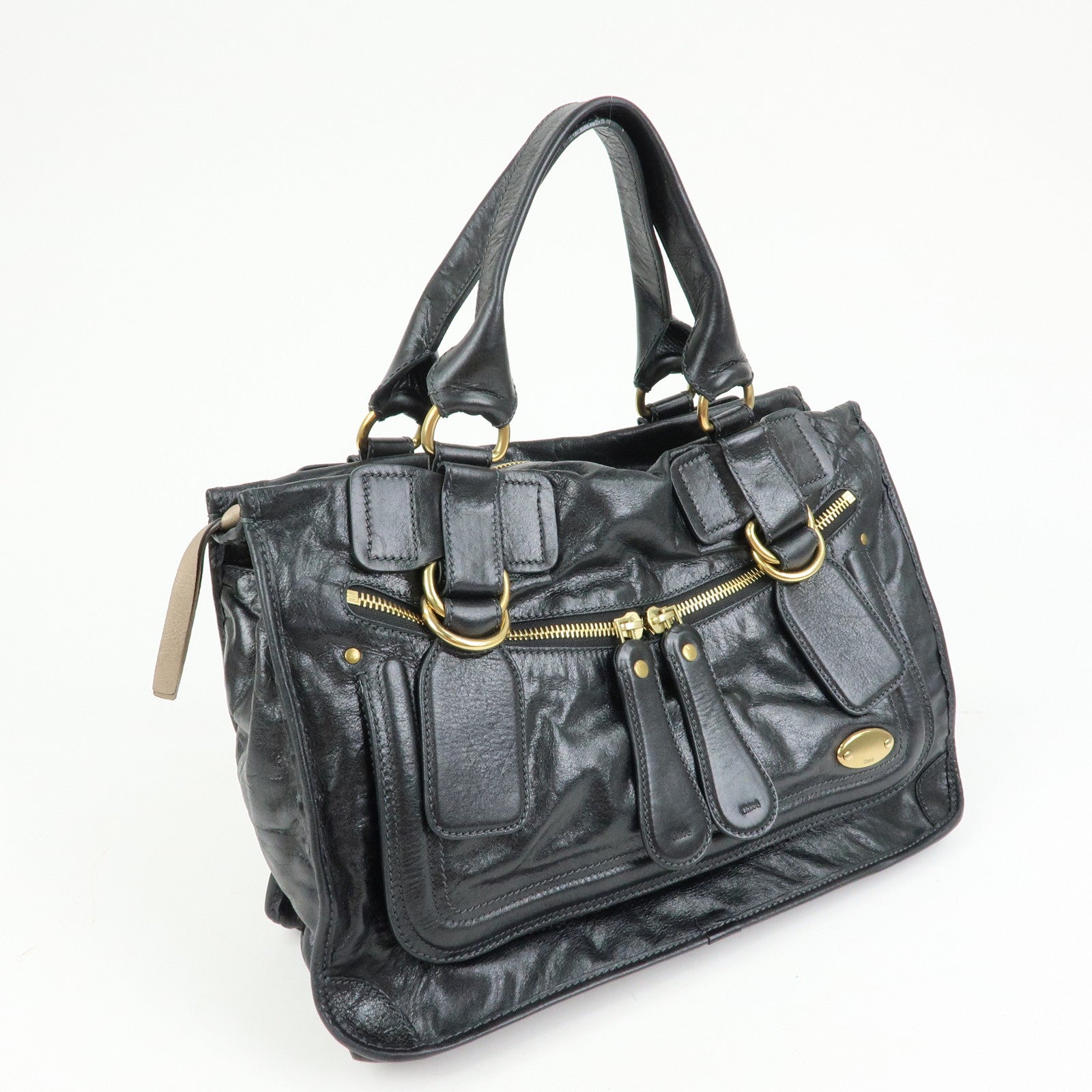 Chloe Bay Leather Hand Bag Tote Bag Black
