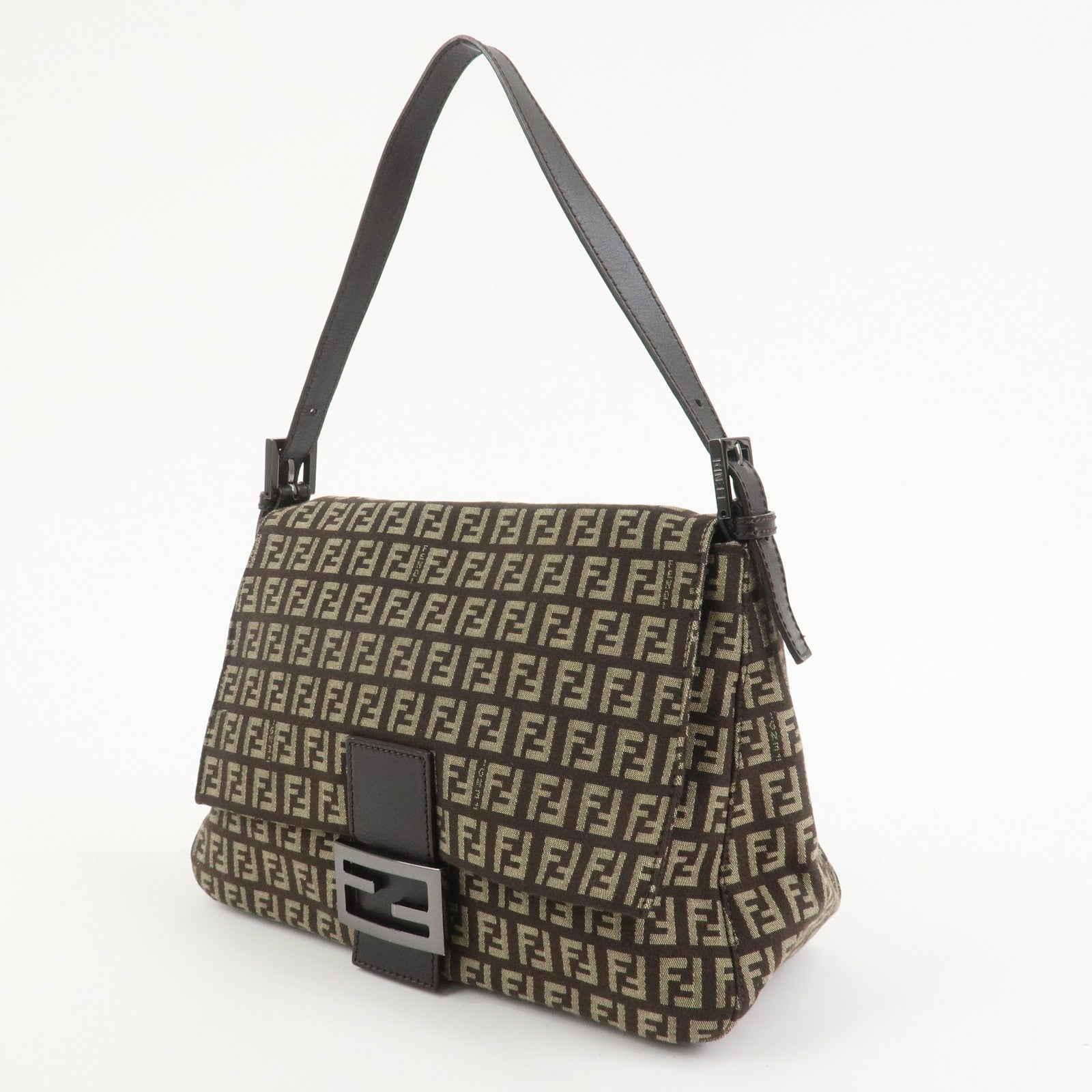 FENDI Mamma Baguette Zucchino Shoulder Bag Brown Beige 8BR001