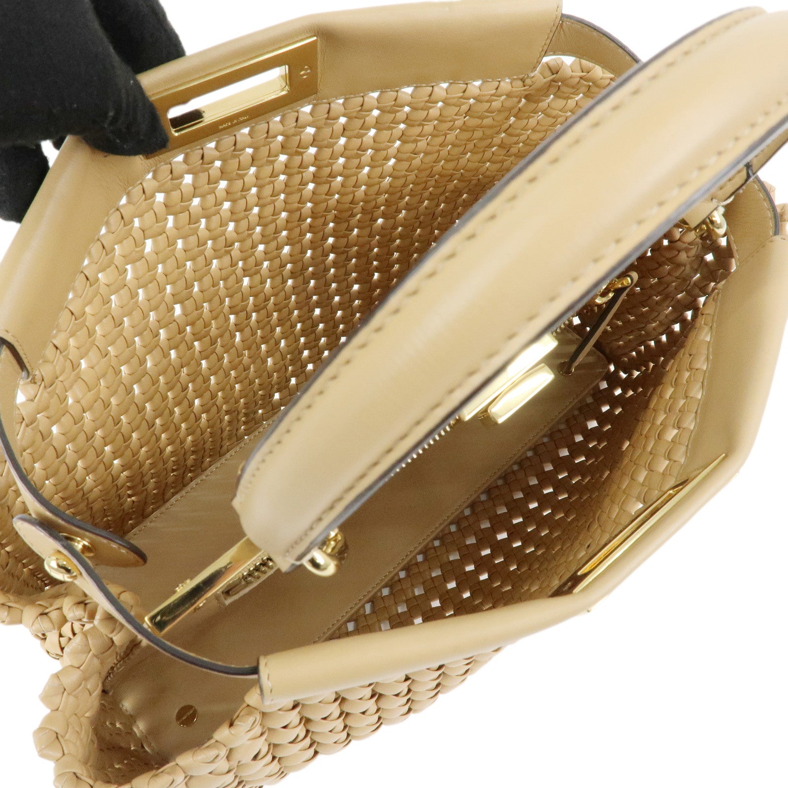 FENDI Peekaboo Medium Leather 2Way Hand Shoulder Bag Beige 8BN290
