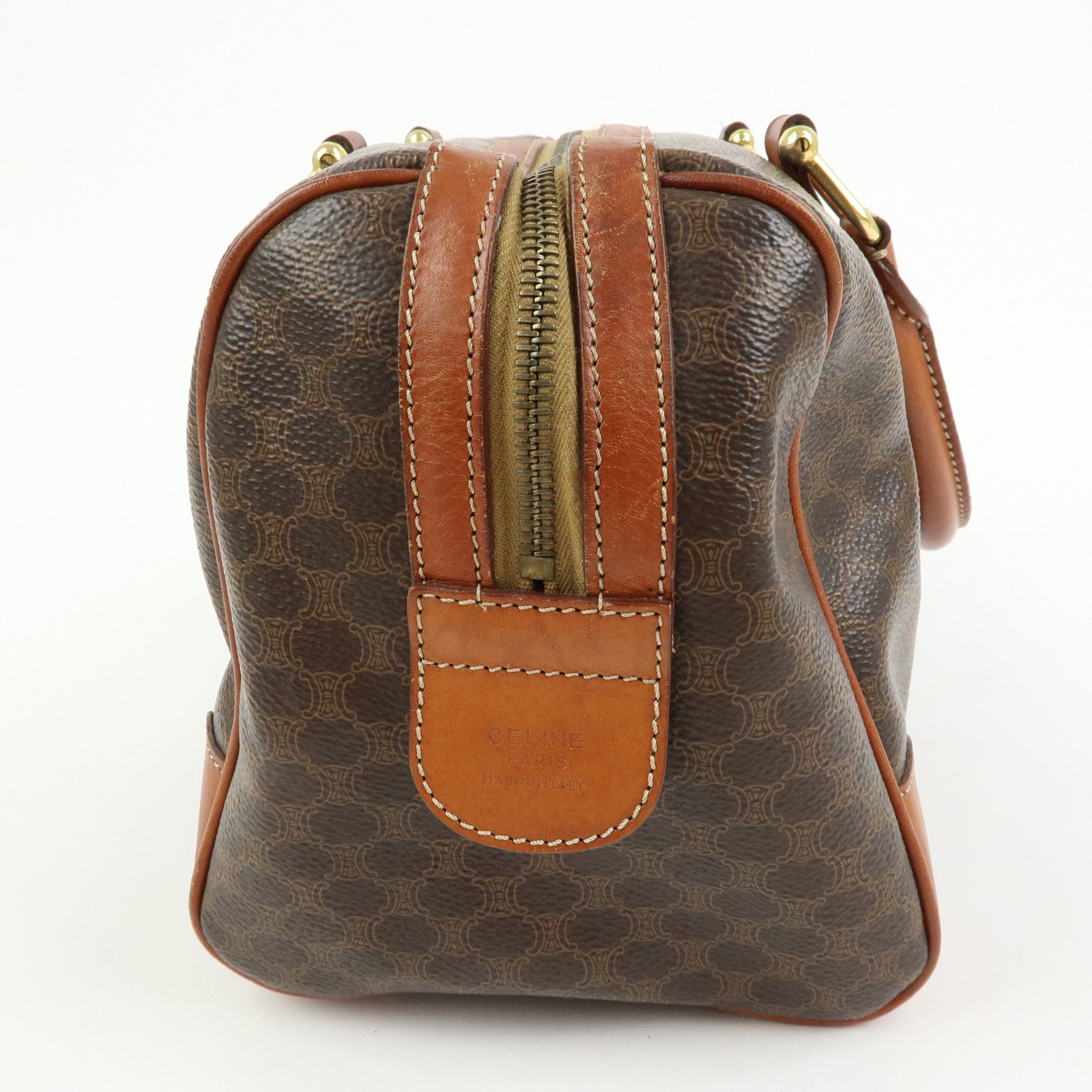 CELINE Macadam PVC Leather Boston Bag Hand Bag Brown