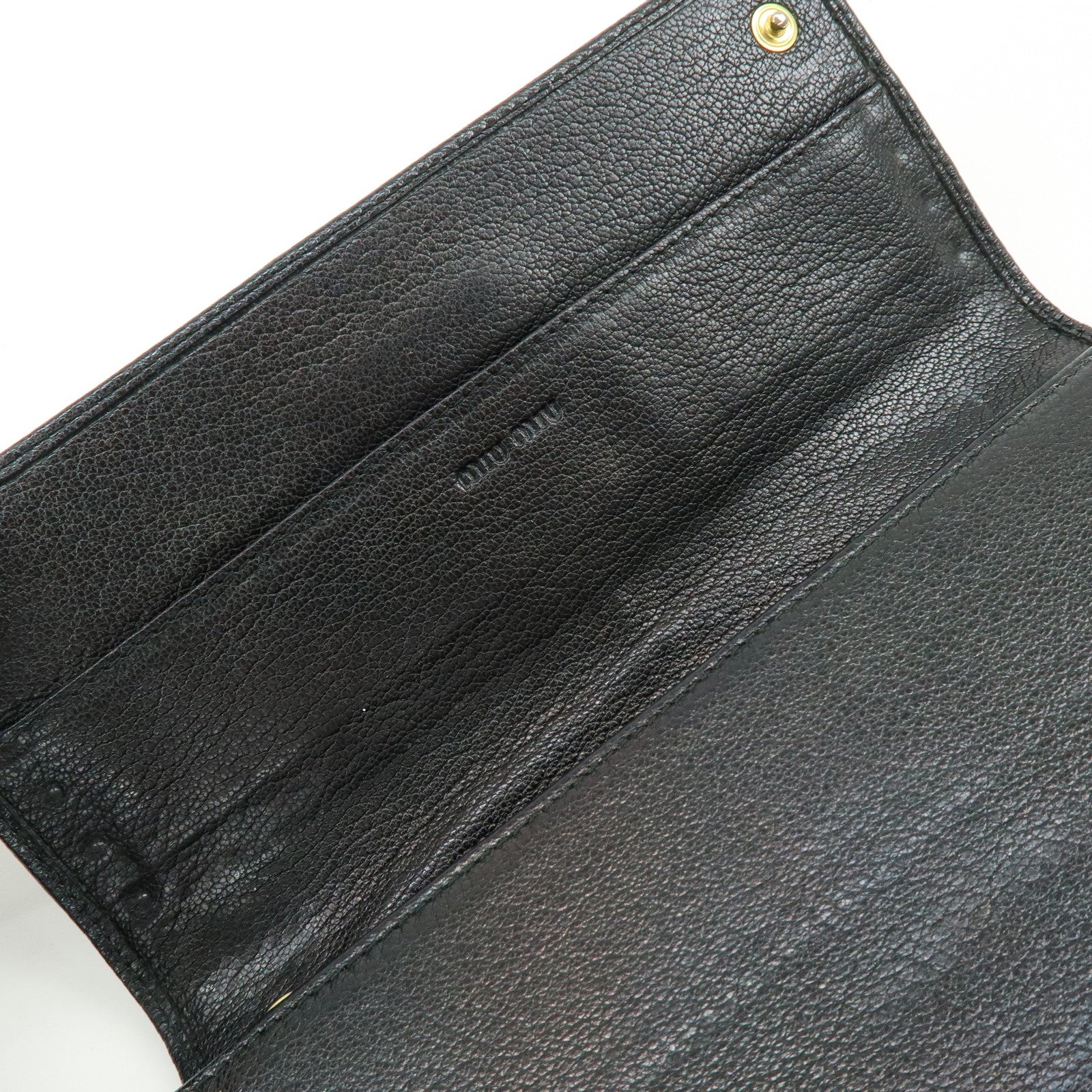 MIU MIU Logo Leather Studs Flap Long Wallet Black 5M1109
