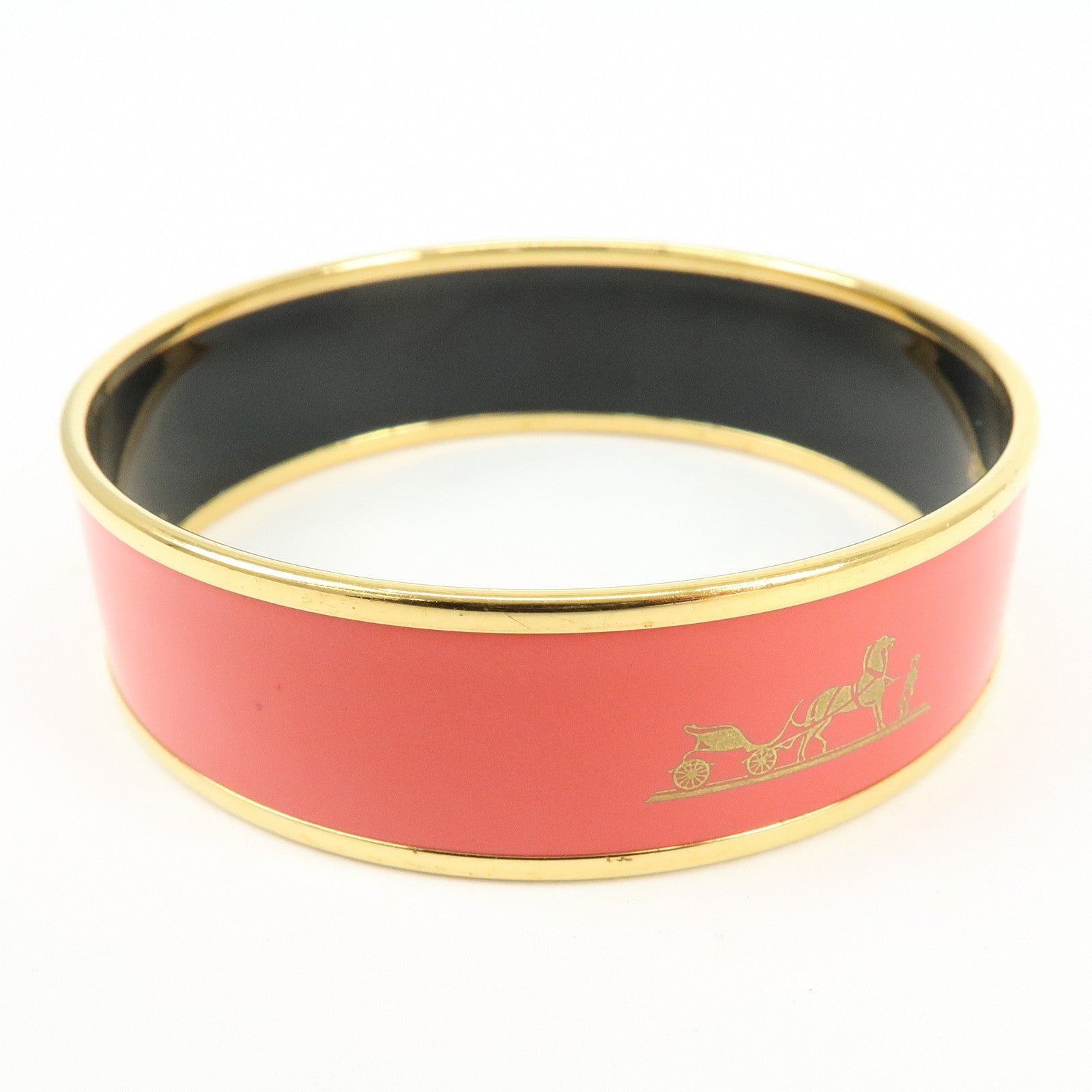 HERMES Email GM Gold Plated Bangle Bracelet Red Gold