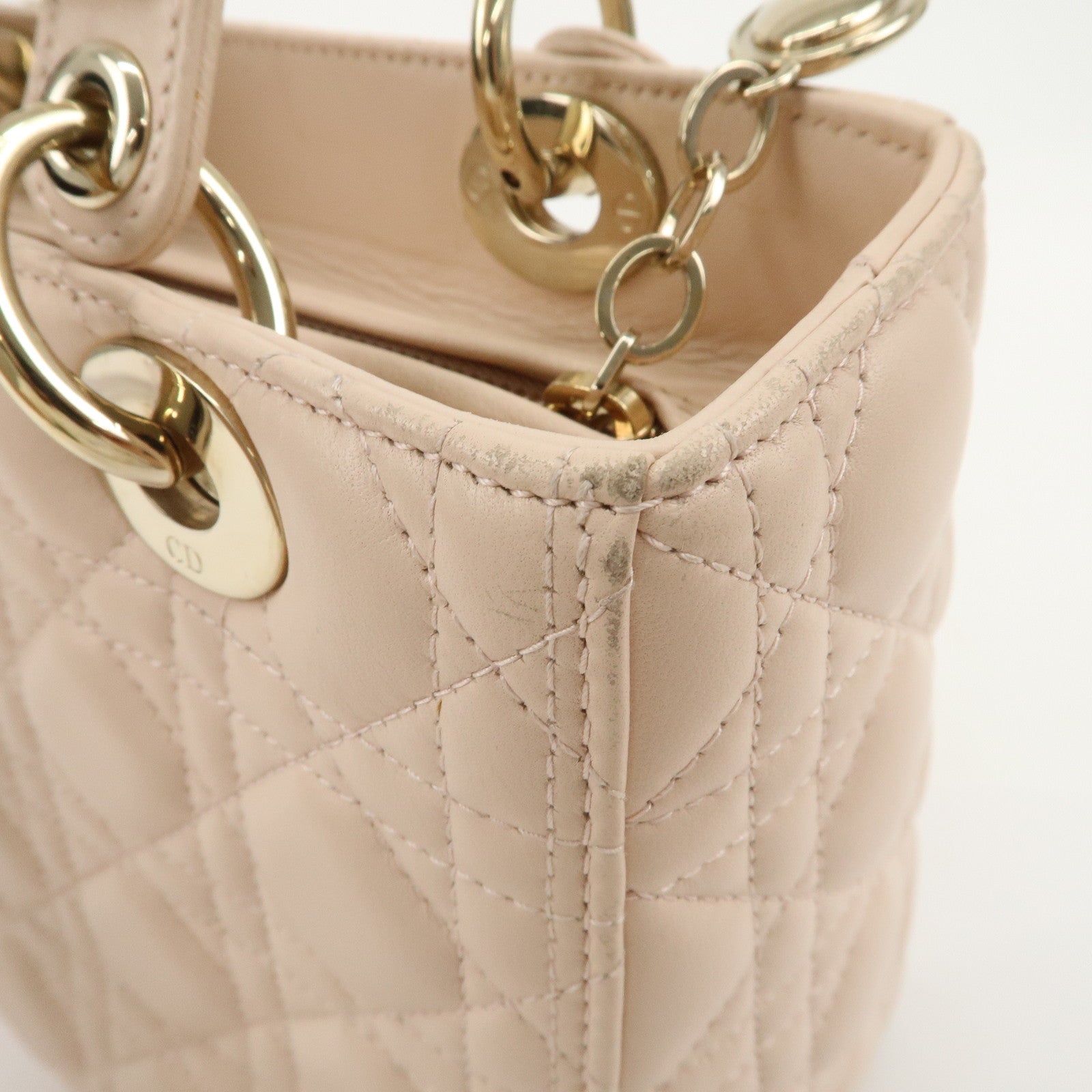 Christian Dior Cannage Leather 2Way Bag Shoulder Bag Pink Beige Used