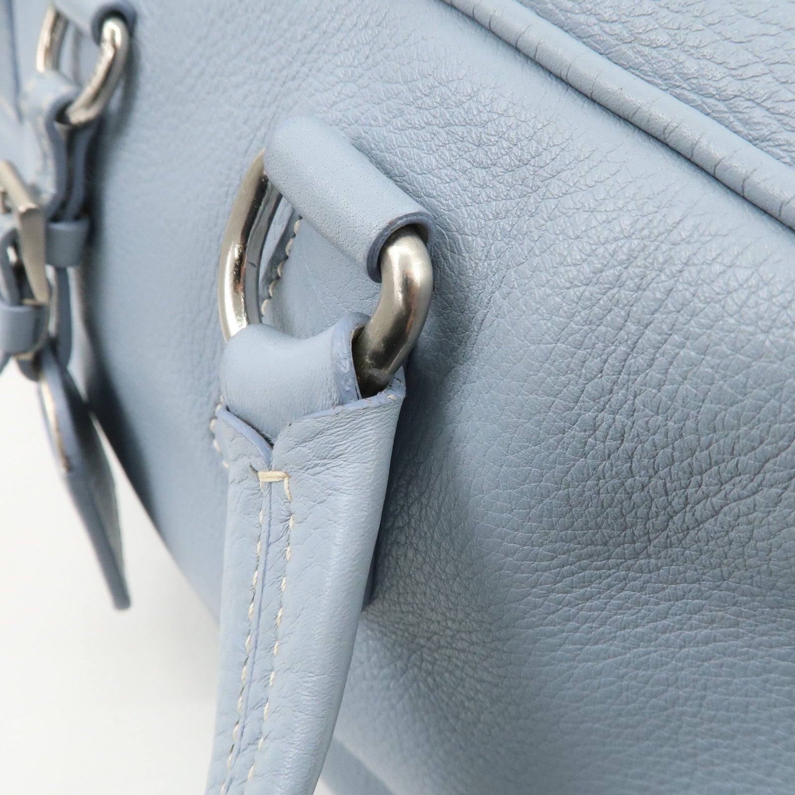 PRADA Leather Boston Bag Shoulder Bag Blue BR2246 Used