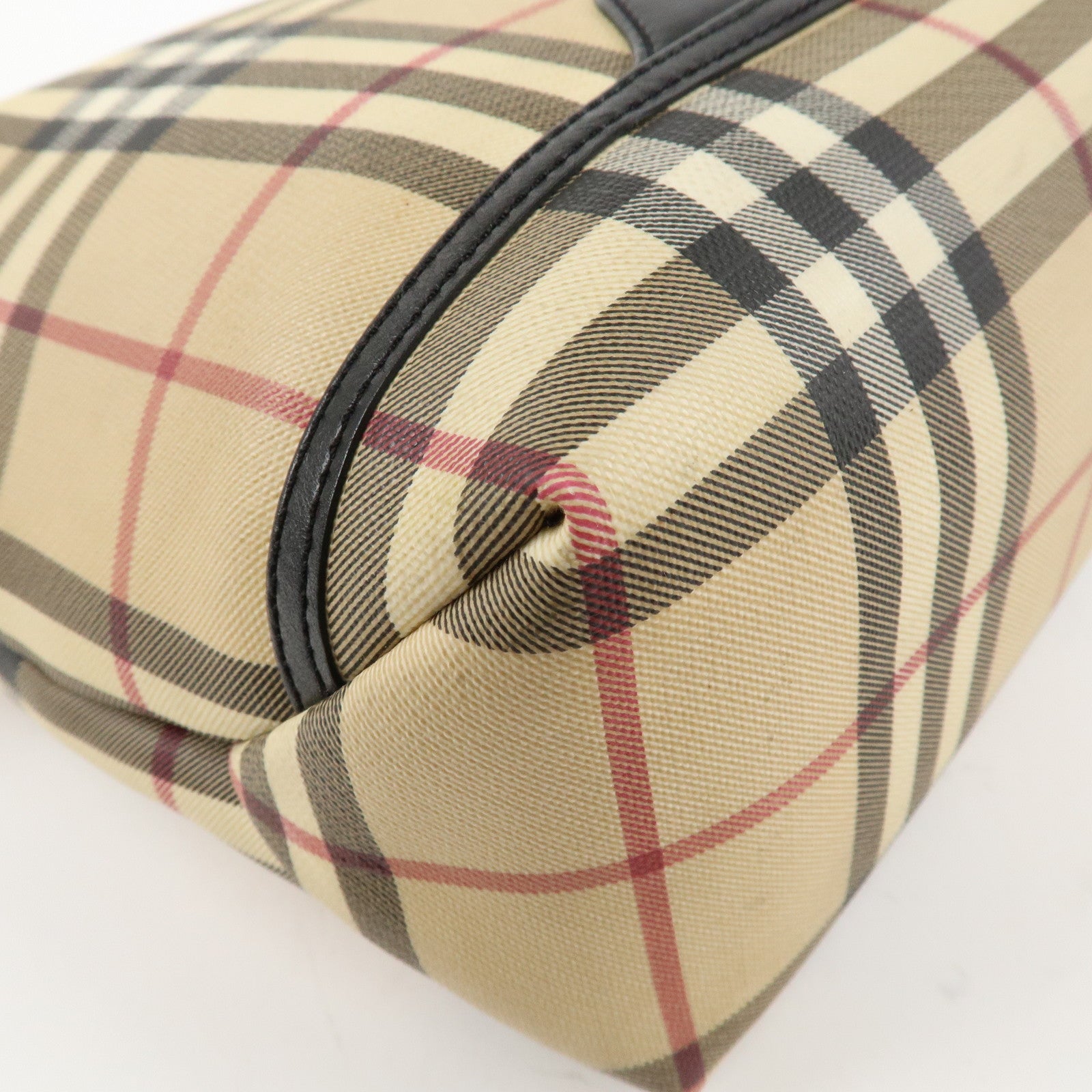 BURBERRY Nova Plaid Canvas Leather Shoulder Bag Hand Bag Beige Black Used