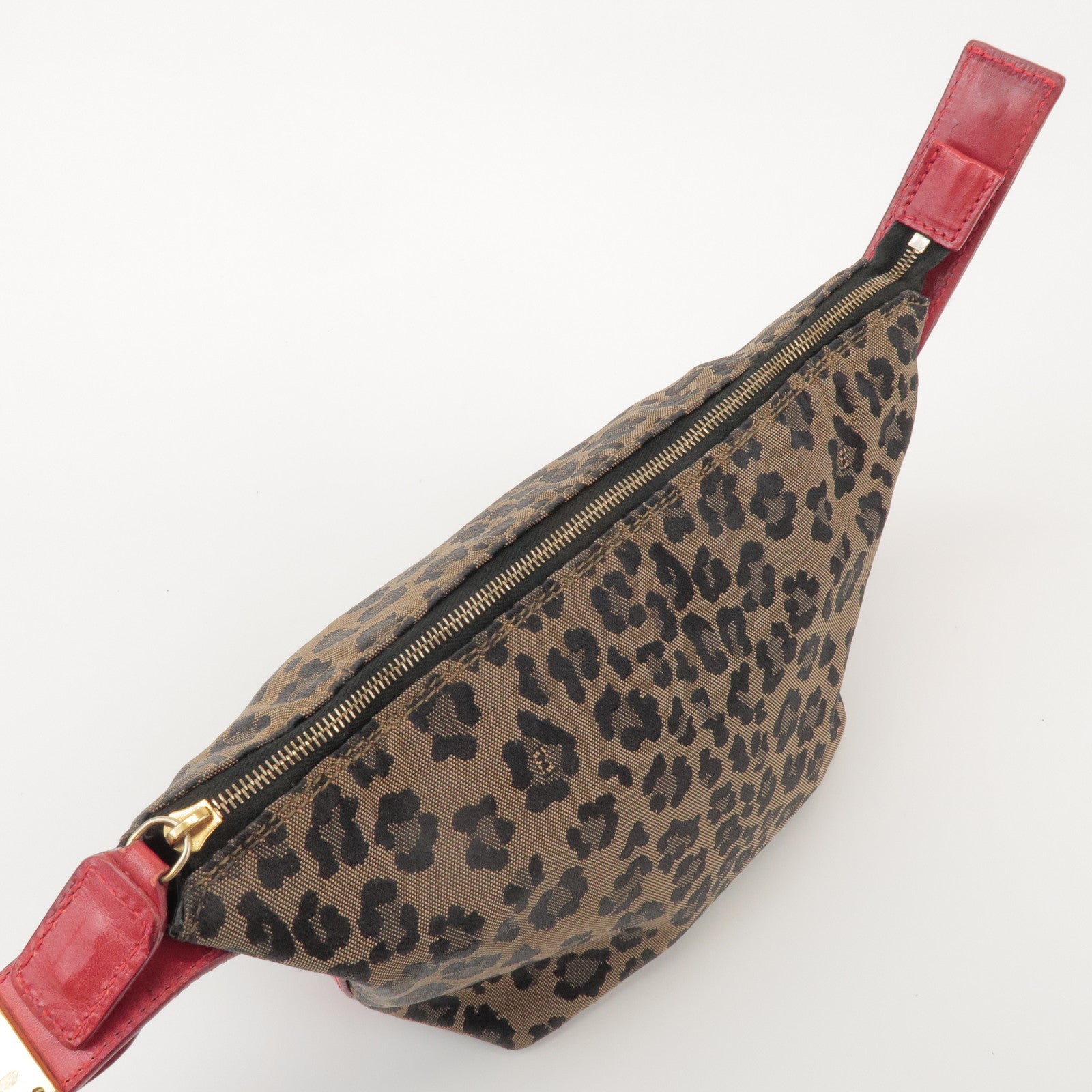 FENDI Canvas Leather Leopard Hand Bag Cosmetic Pouch Brown 26360