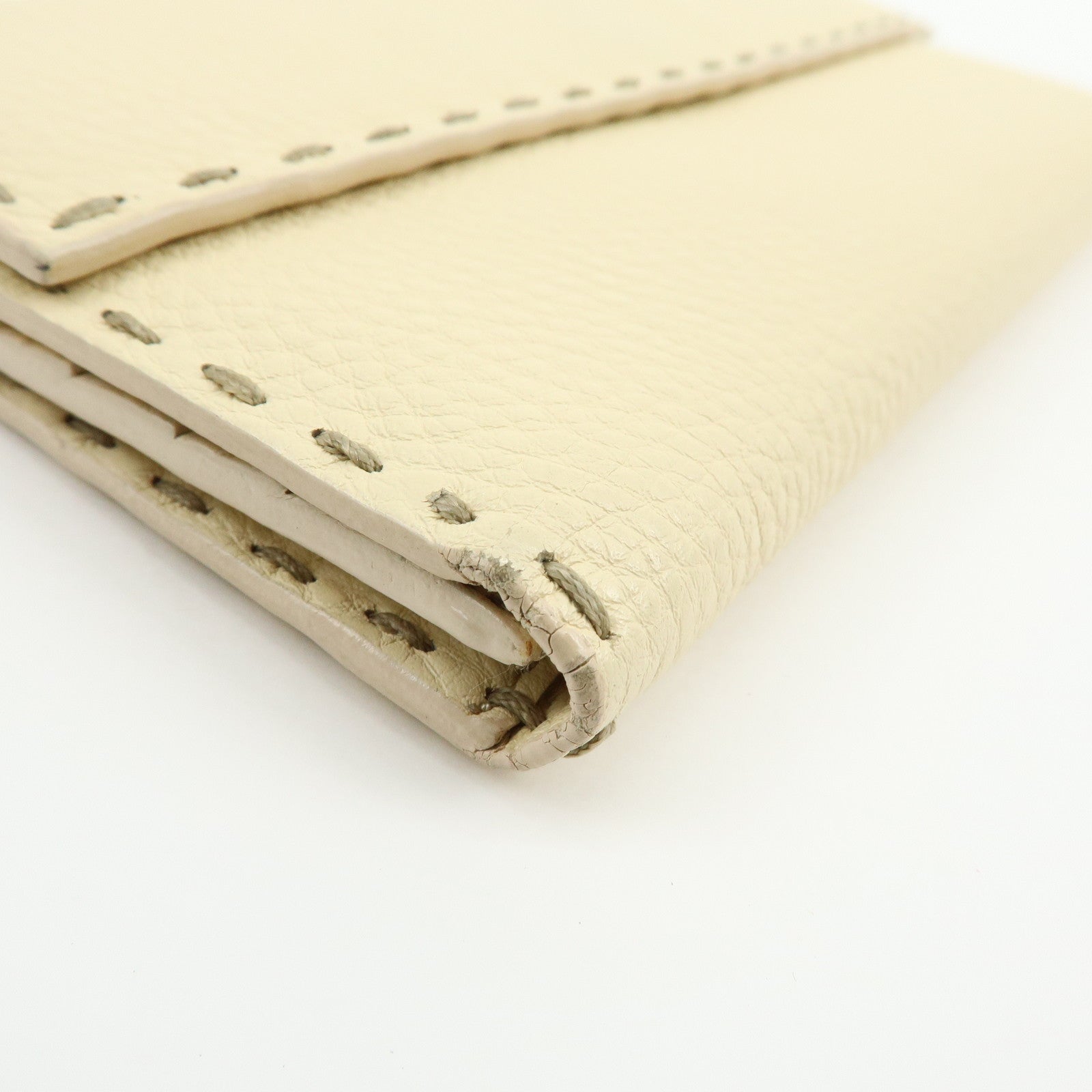 FENDI Selleria Calf Leather Long Wallet Ivory 8M0144