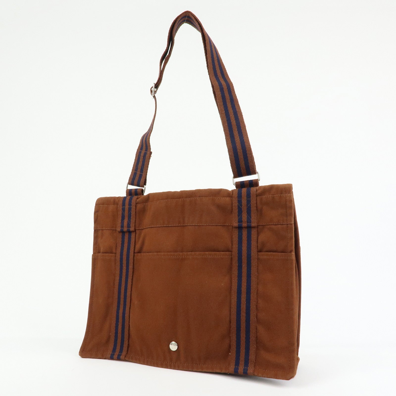 HERMES Basas MM Fourre Toute Cotton Canvas Shoulder Bag Brown