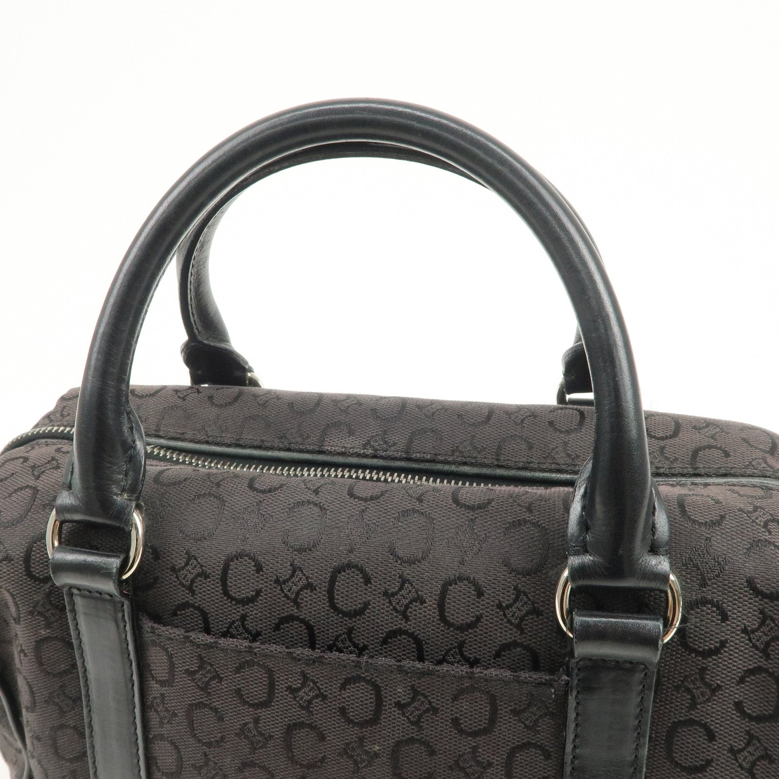 CELINE C Macadam Canvas Leather Boston Bag Hand Bag Black